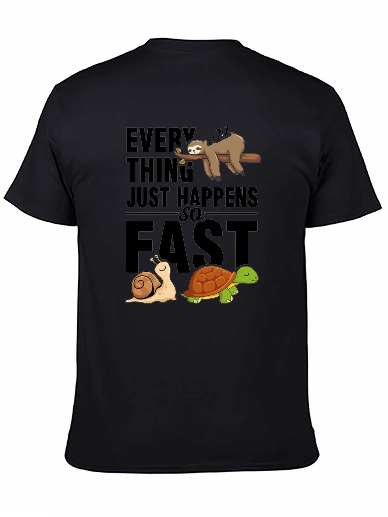 Black Funny Sloth Snail Turtle Graphic T-Shirt view 4