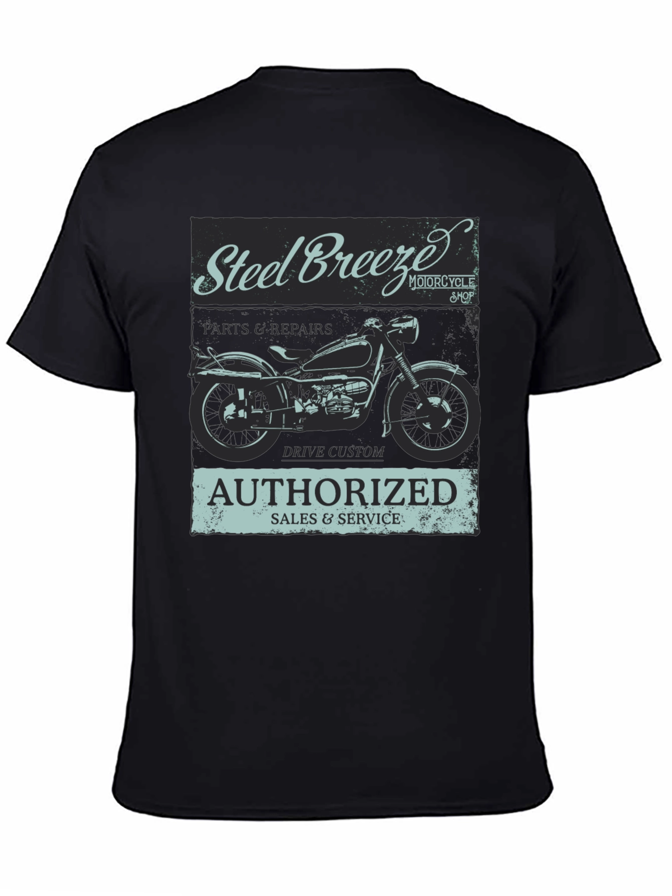 Black Steel Breeze Motorcycle T-Shirt - Vintage Style view 4