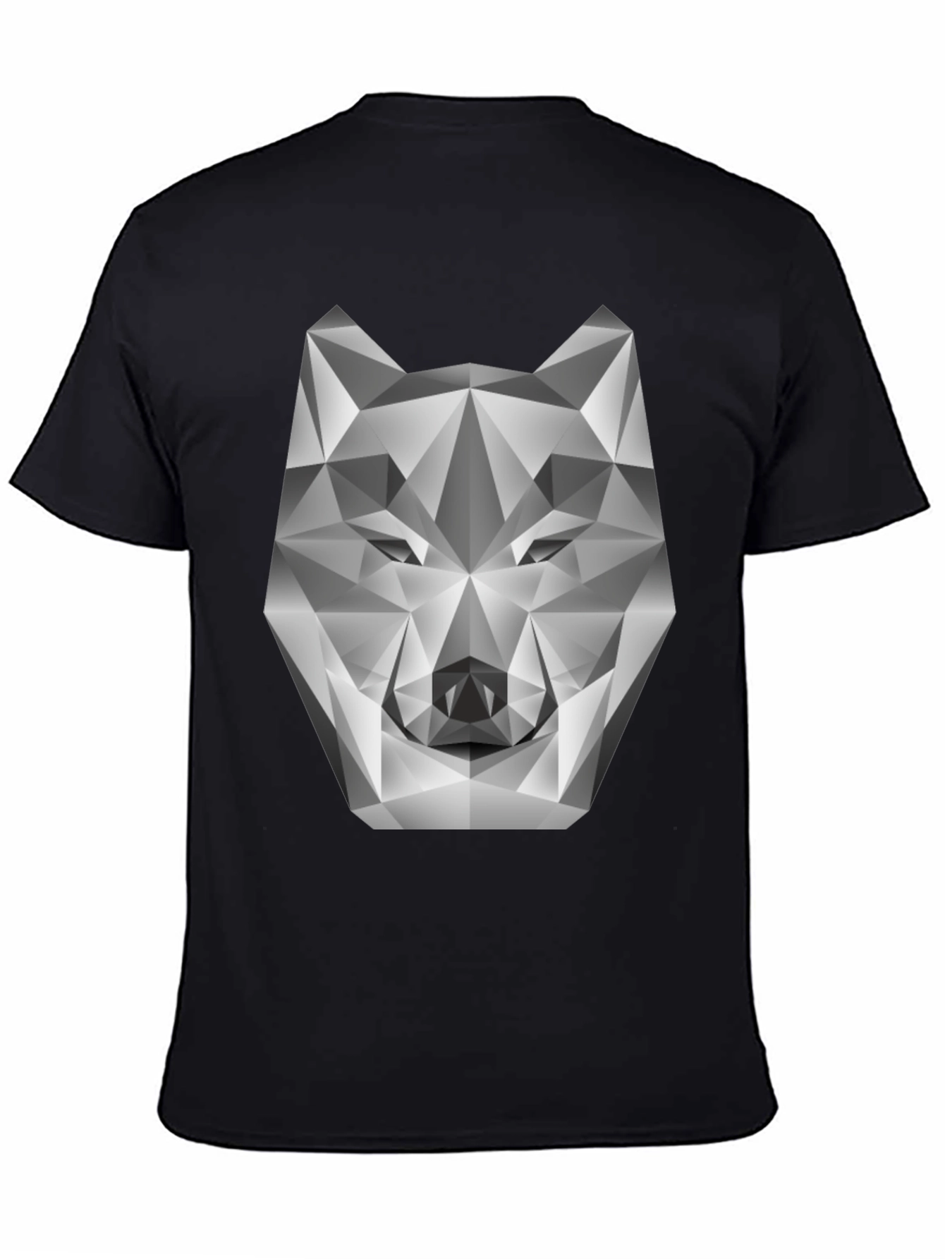 Black Geometric Wolf Head Graphic Tee - Modern Style view 4