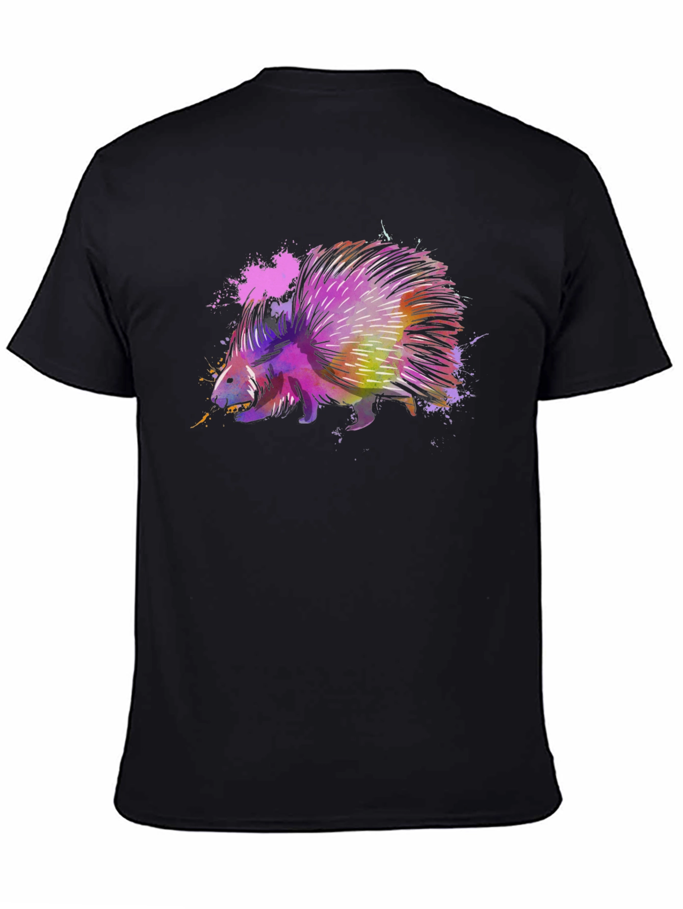 Black Watercolor Porcupine Graphic T-Shirt view 4