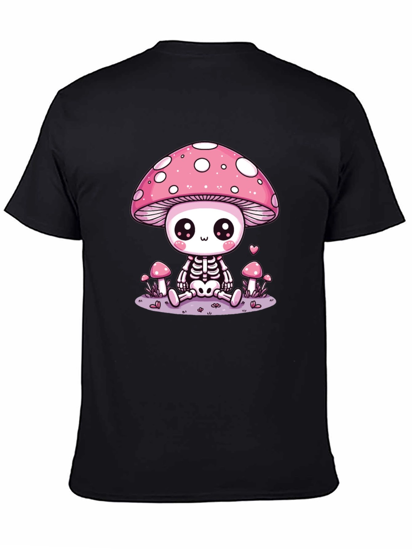 Black Mushroom Skeleton Graphic T-Shirt - Kawaii Aesthetic Tee view 4