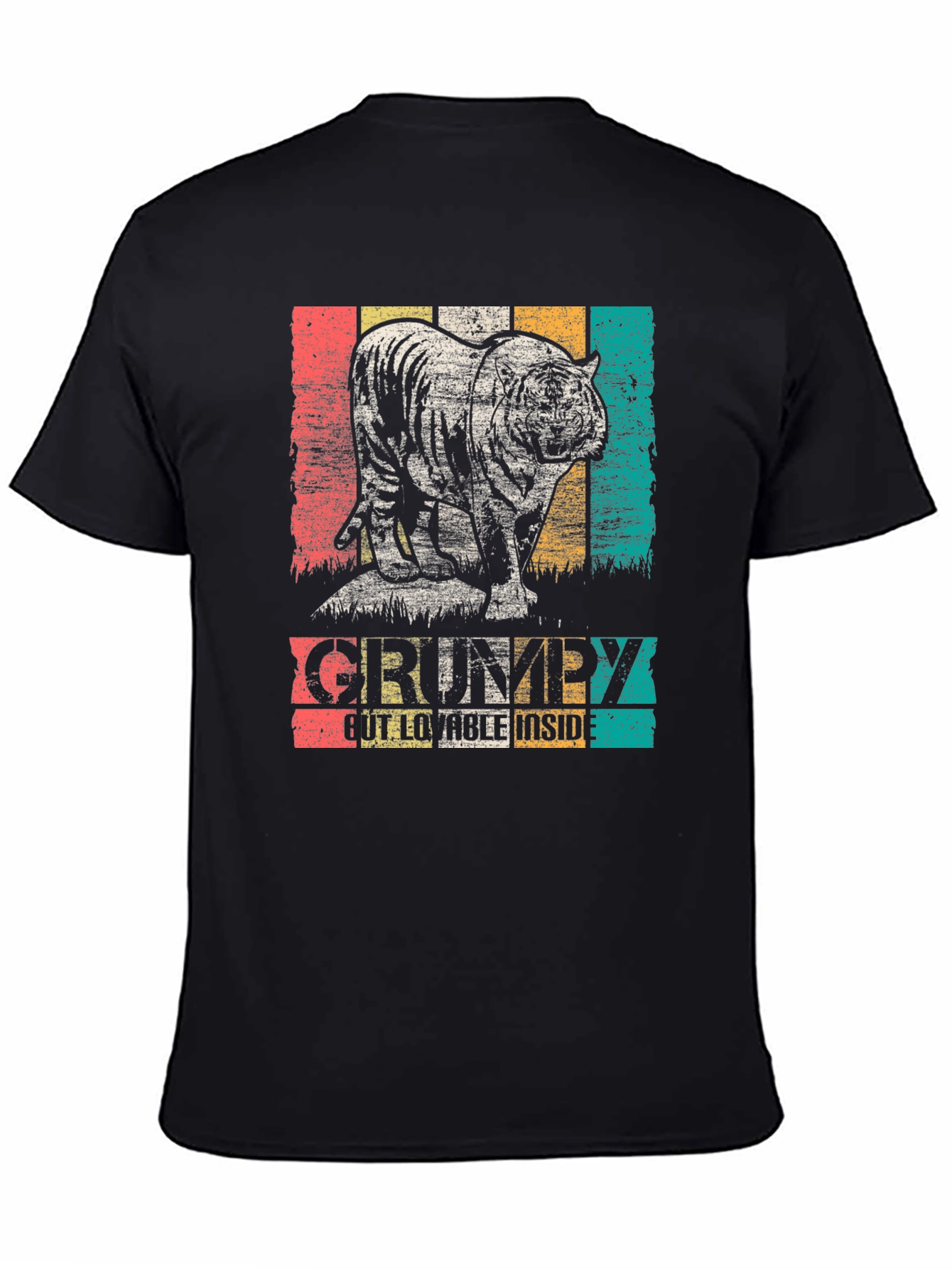 Black Grumpy Tiger Graphic Tee - Black Cotton T-Shirt view 4