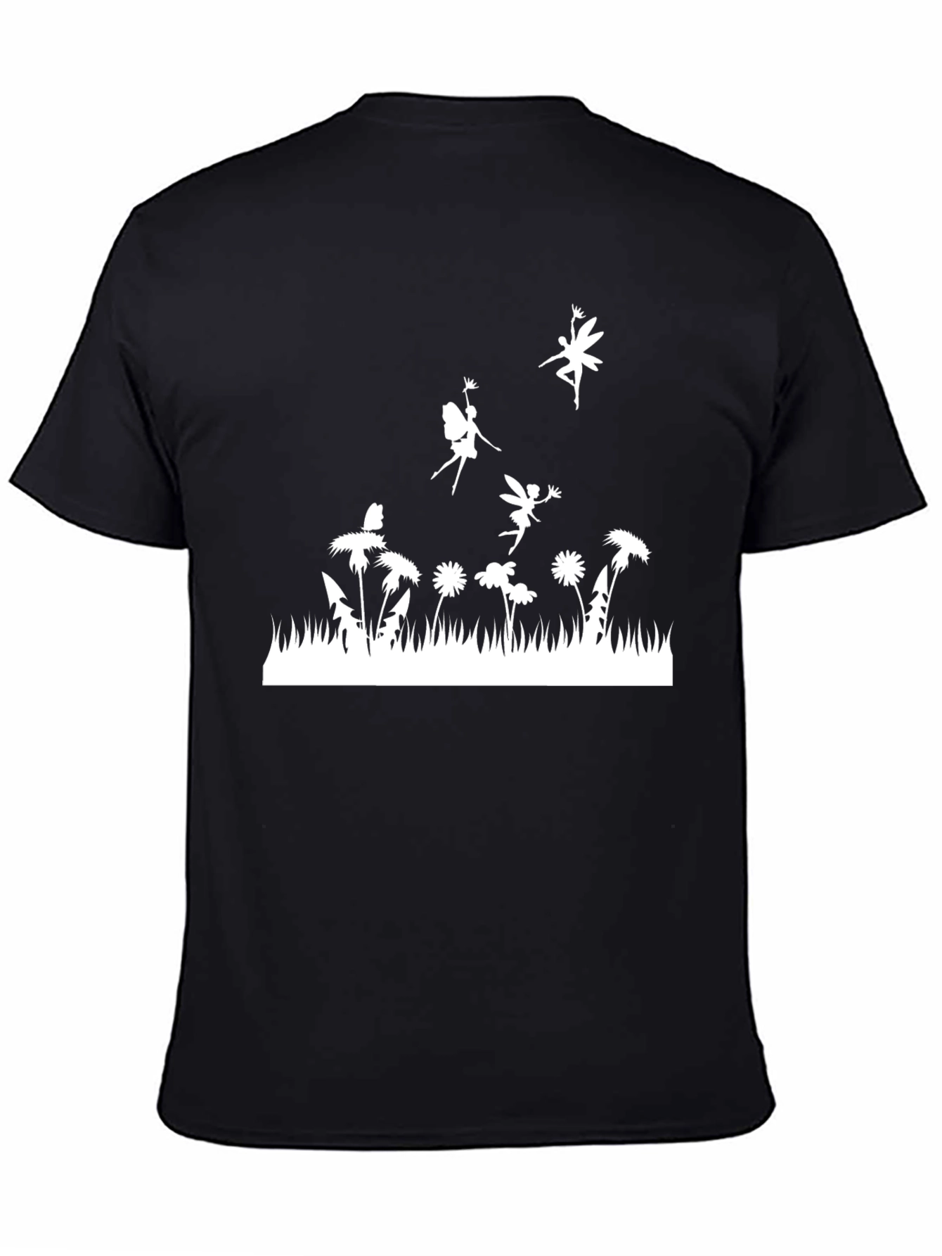 Black Whimsical Fairy Graphic Tee - Black Cotton Shirt view 4