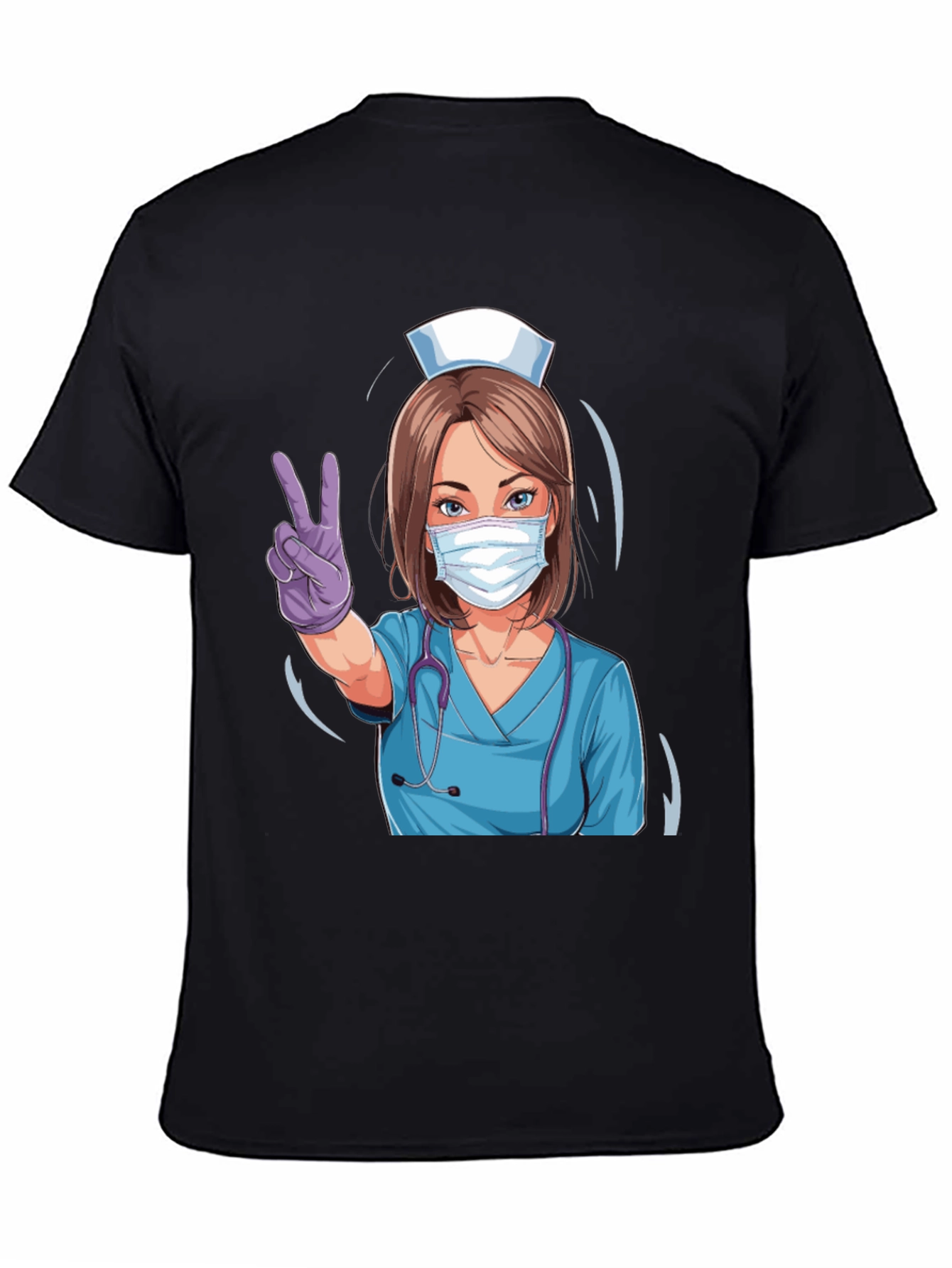 Black Nurse Victory Sign Black T-Shirt view 4