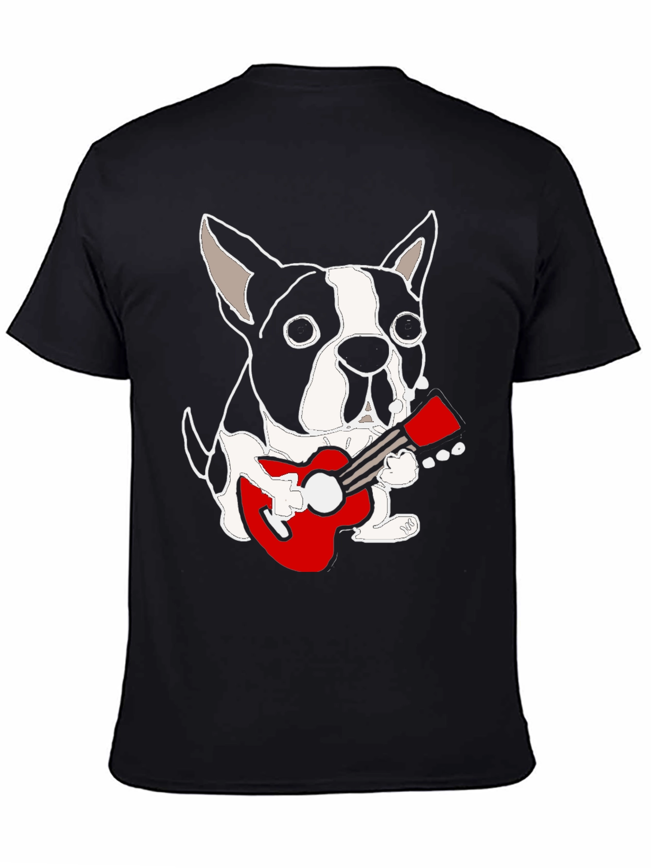 Black Dog Playing Guitar Graphic Tee - Black Cotton Casual T-Shirt view 4