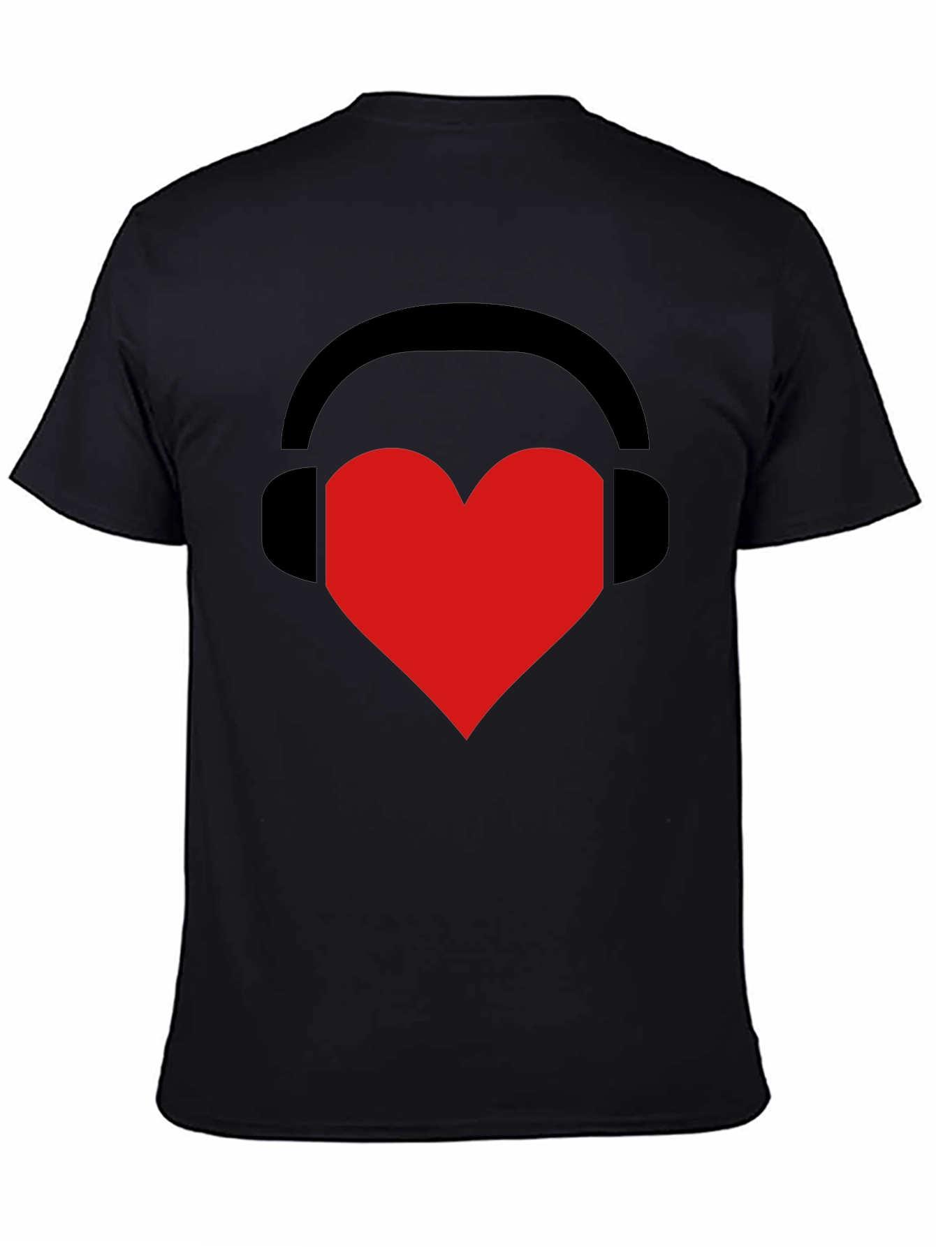 Black Music Lover Tee: Heart Headphones Graphic T-Shirt view 4