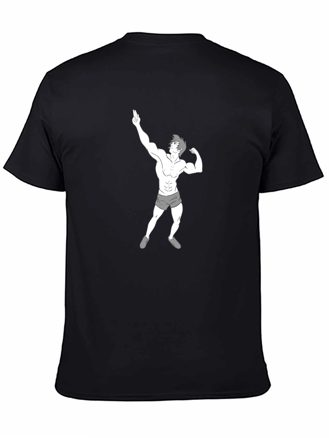Black Men's Black T-Shirt with Cartoon Bodybuilder Graphic view 4