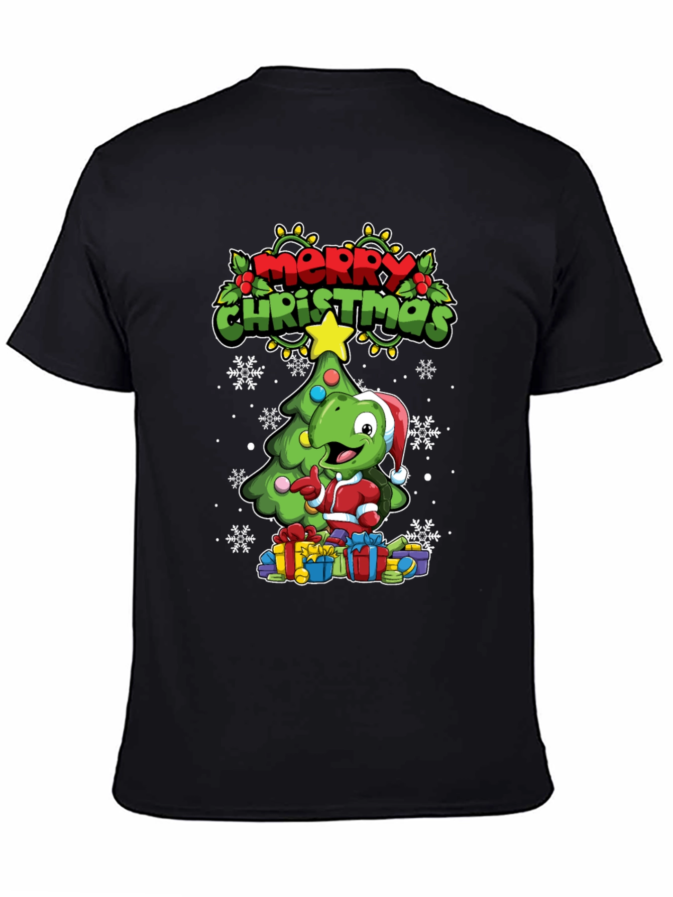 Black Festive Dino Christmas T-Shirt view 4