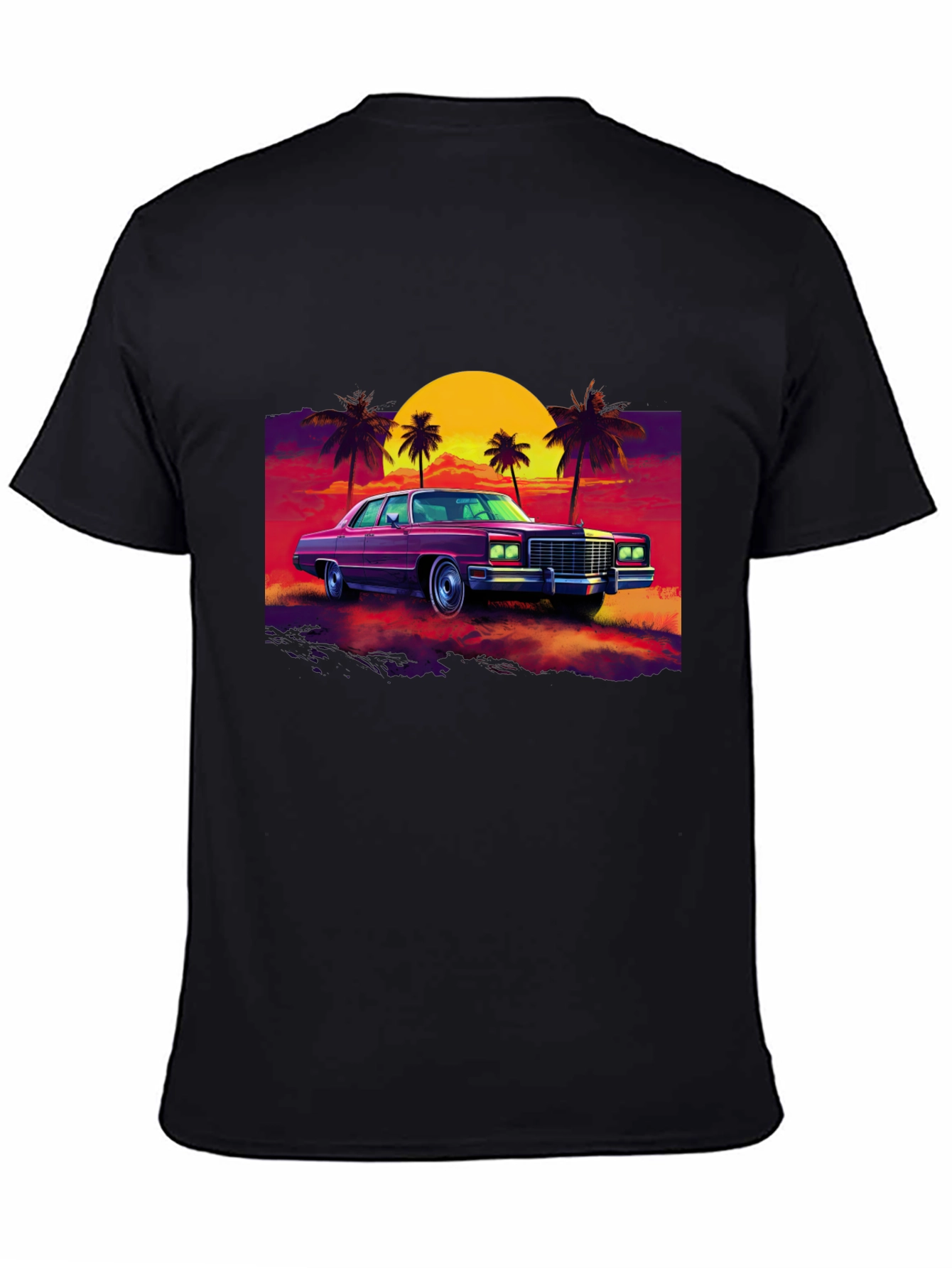 Black Retro Car & Sunset Graphic Tee view 4