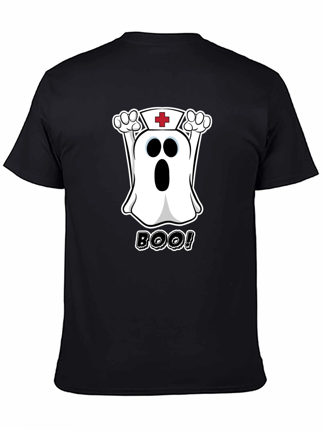 Black Nurse Ghost Boo! Black T-Shirt view 4