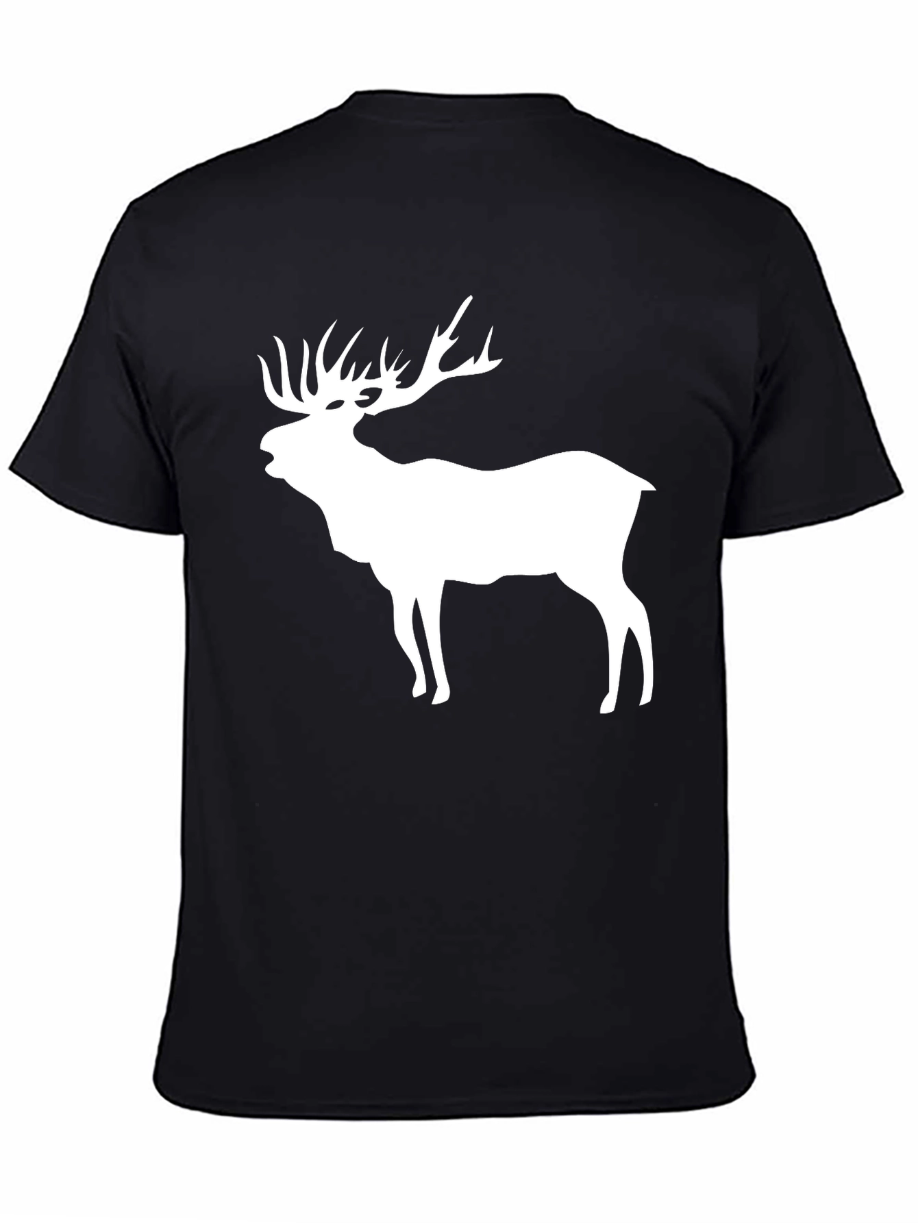 Black Men's Black T-Shirt with White Elk Silhouette view 4