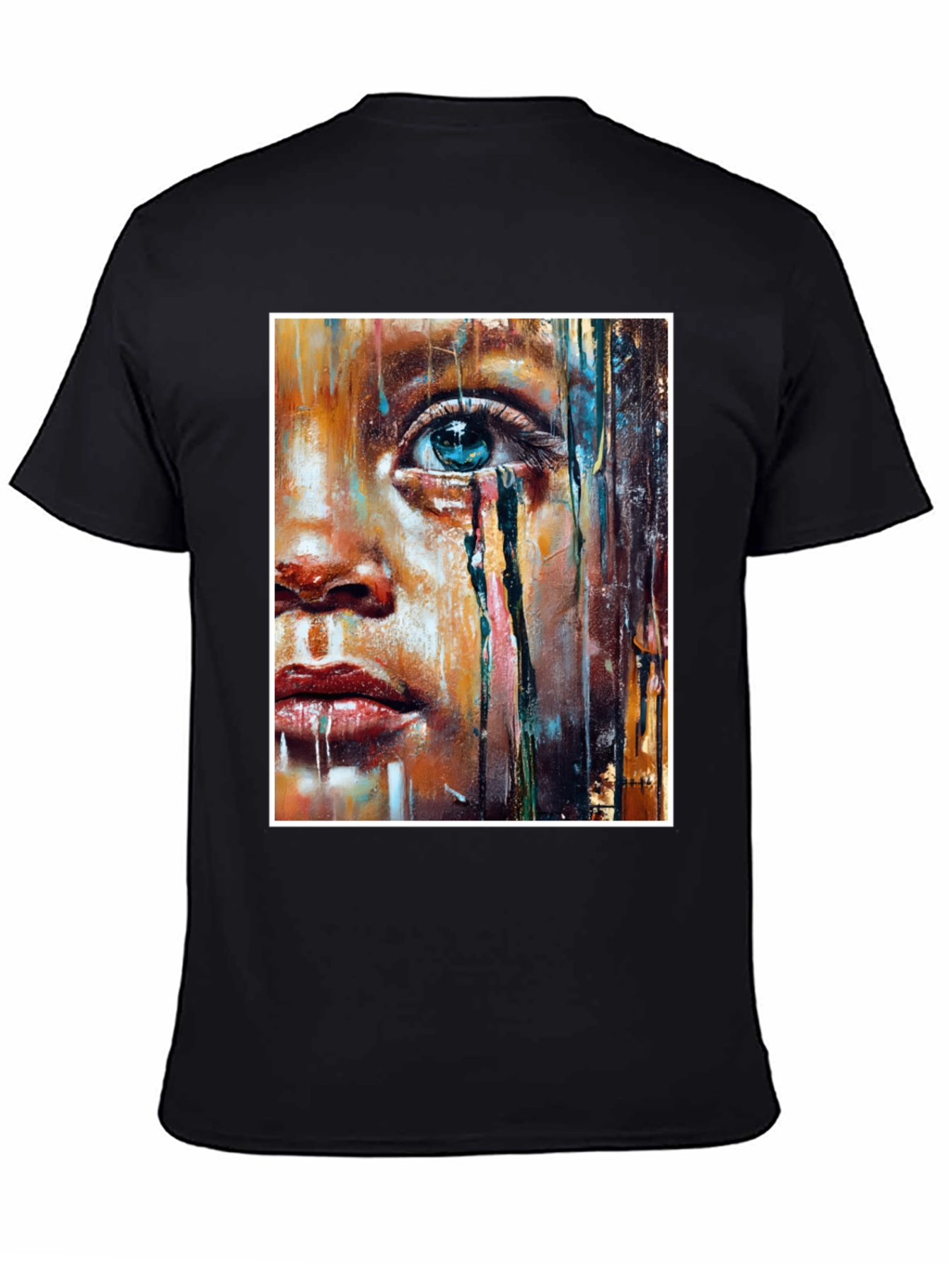 Black Artistic Teary Eye Graphic Black T-Shirt view 4