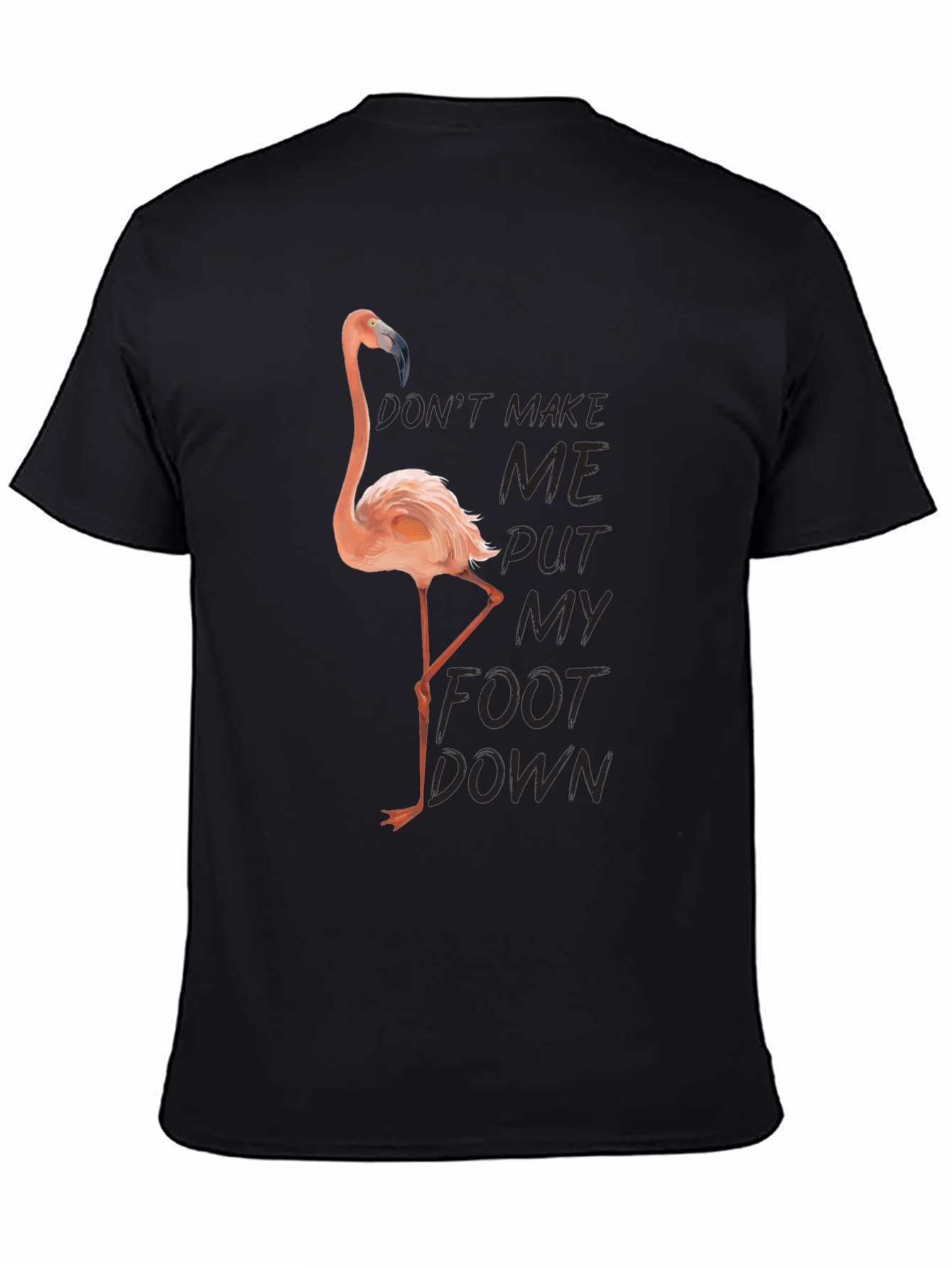 Black Funny Flamingo T-Shirt: Don't Make Me Put My Foot Down view 4