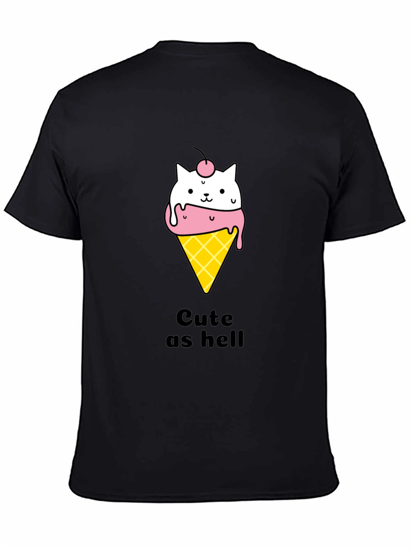 Black Cute Ice Cream Cat T-Shirt view 4