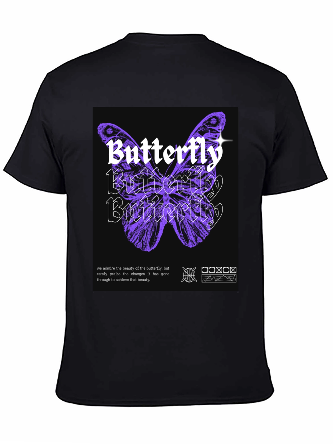 Black Butterfly Graphic Print Black T-Shirt view 4