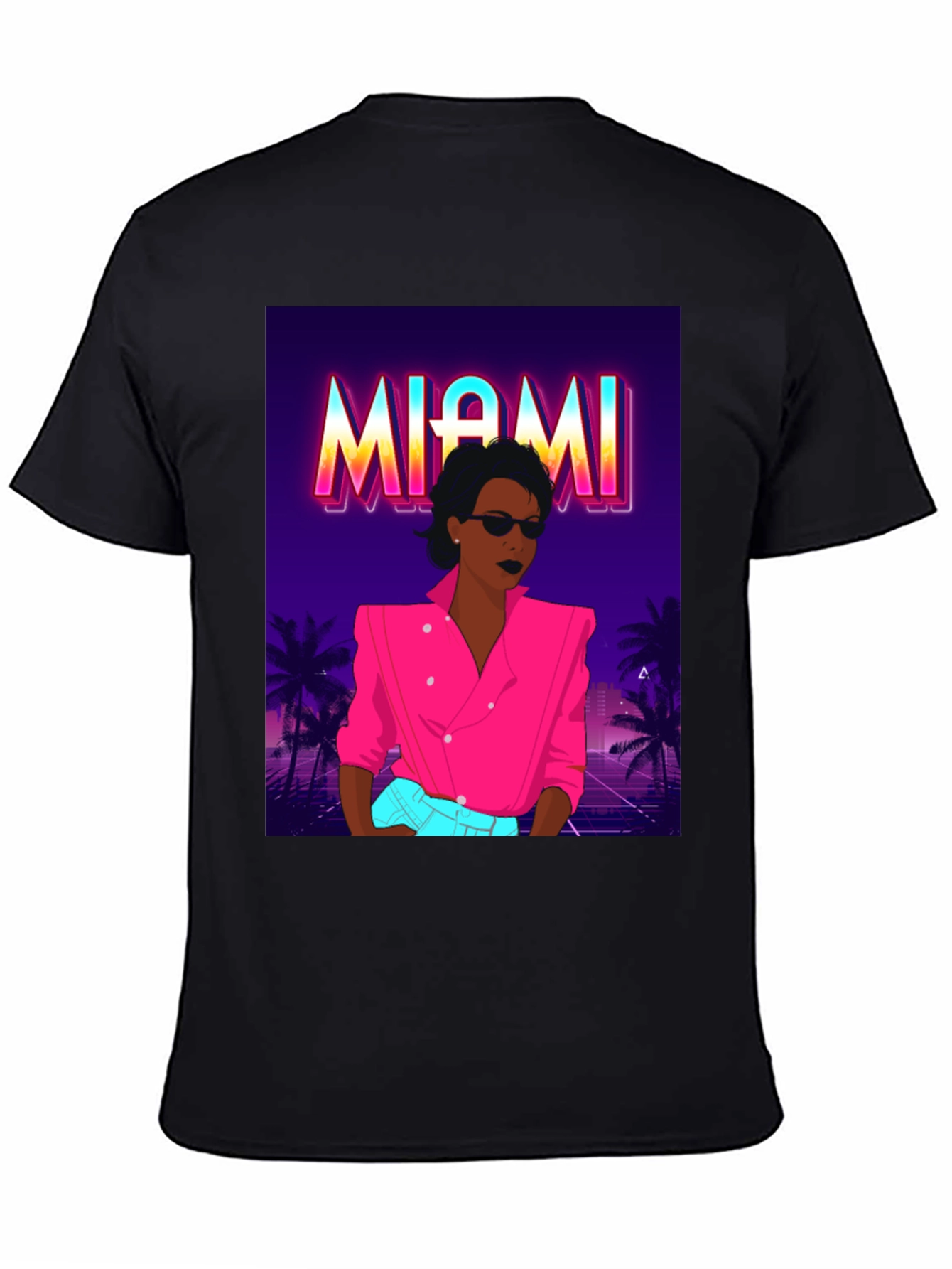 Black Miami Vice Style Graphic T-Shirt - Retro Design view 4