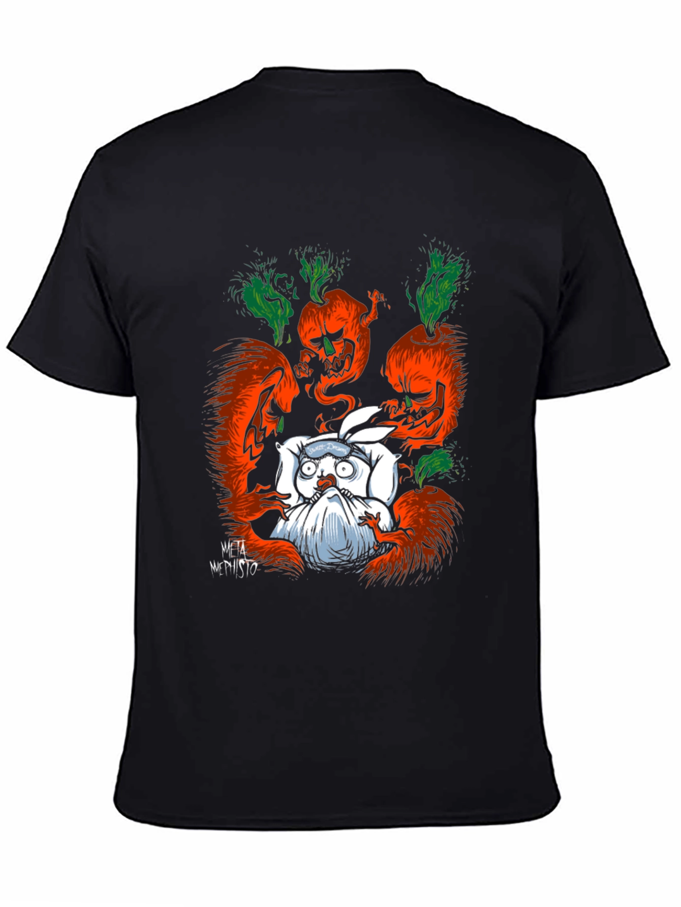 Black Spooky Carrot Rabbit T-Shirt - Dark Humor Graphic Tee view 4