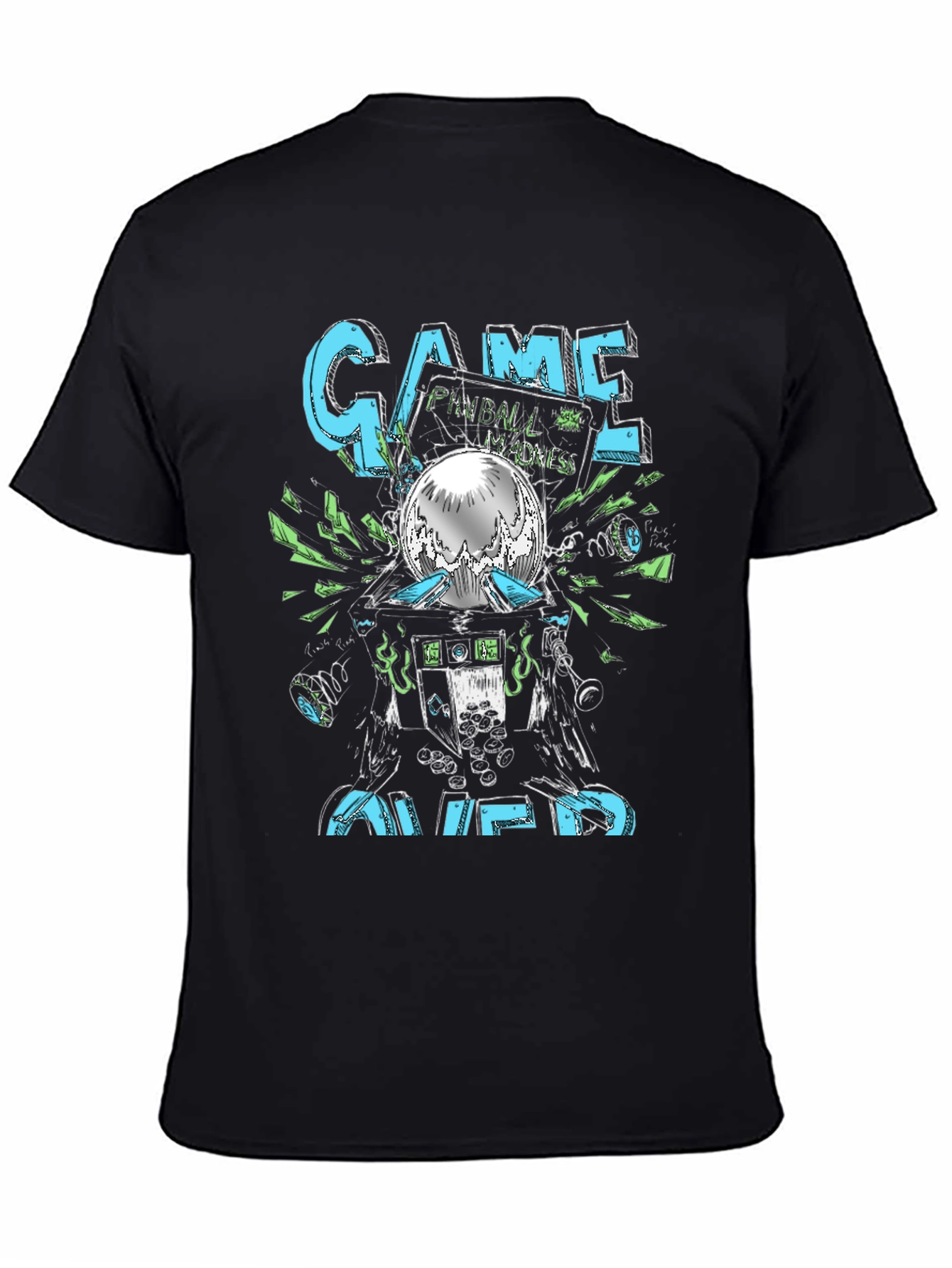 Black Game Over Pinball Graphic Tee - Black Cotton T-Shirt view 4