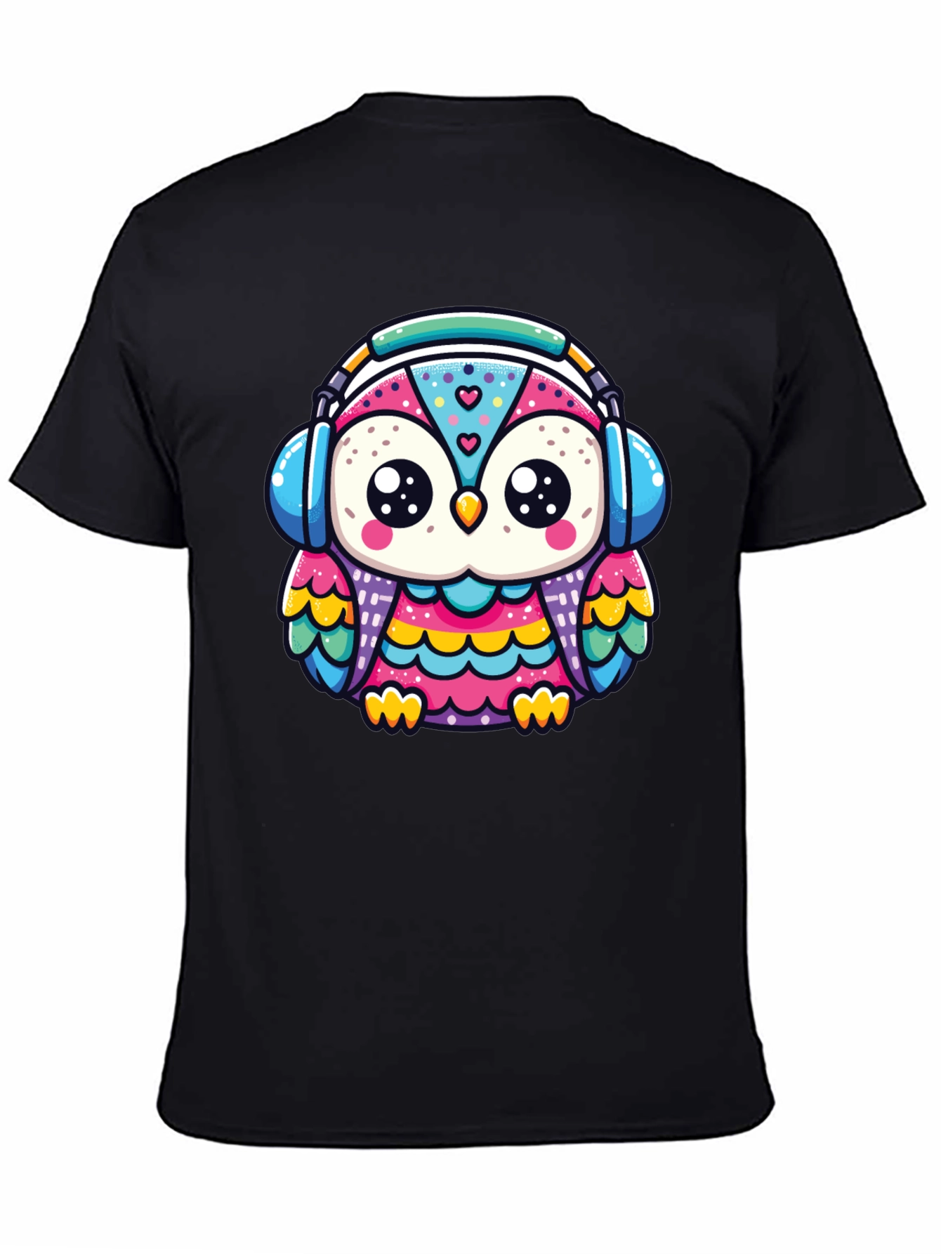 Black Owl Headphone Graphic Tee - Black view 4