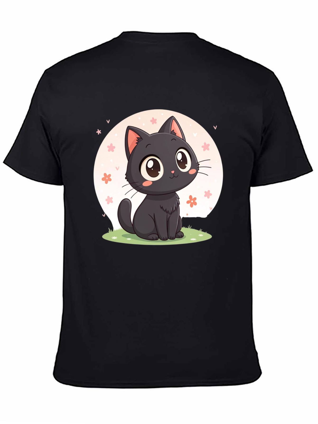 Black Cute Black Cat T-Shirt: Kawaii Cartoon Design view 4