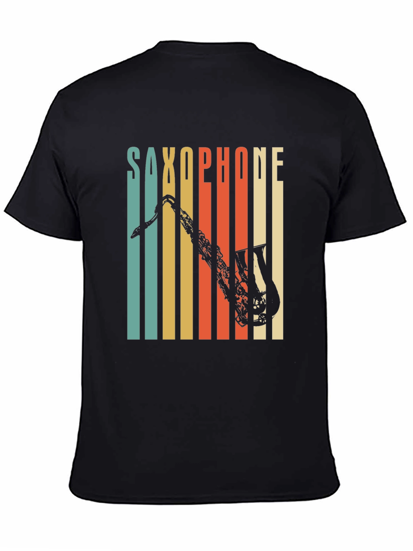 Black Retro Saxophone T-Shirt - Cool Vintage Music Tee view 4