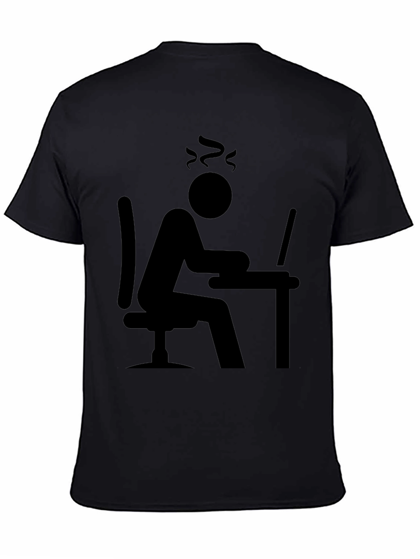 Black Stressed Computer User Graphic T-Shirt view 4