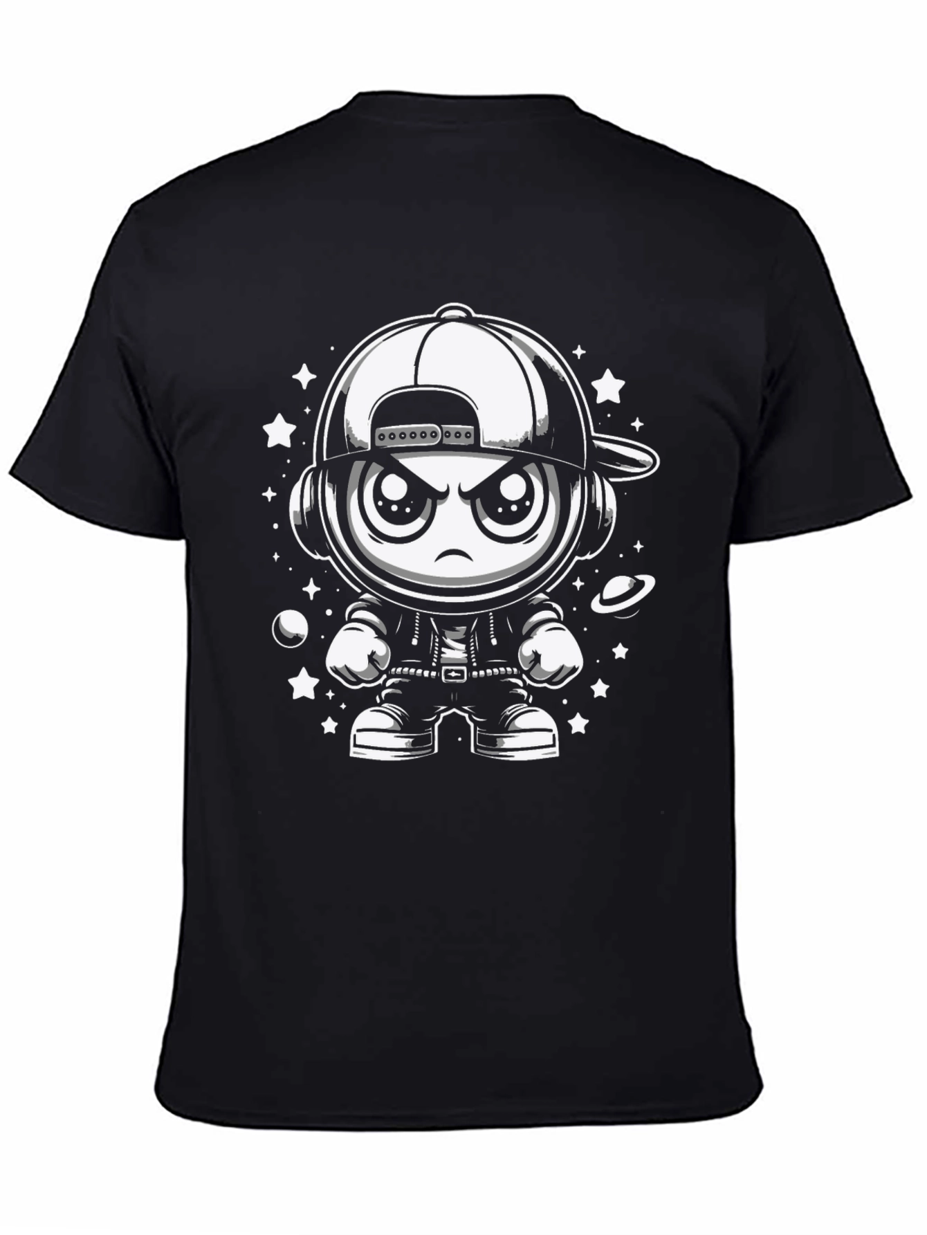 Black Cool Cartoon Character Graphic Tee view 4