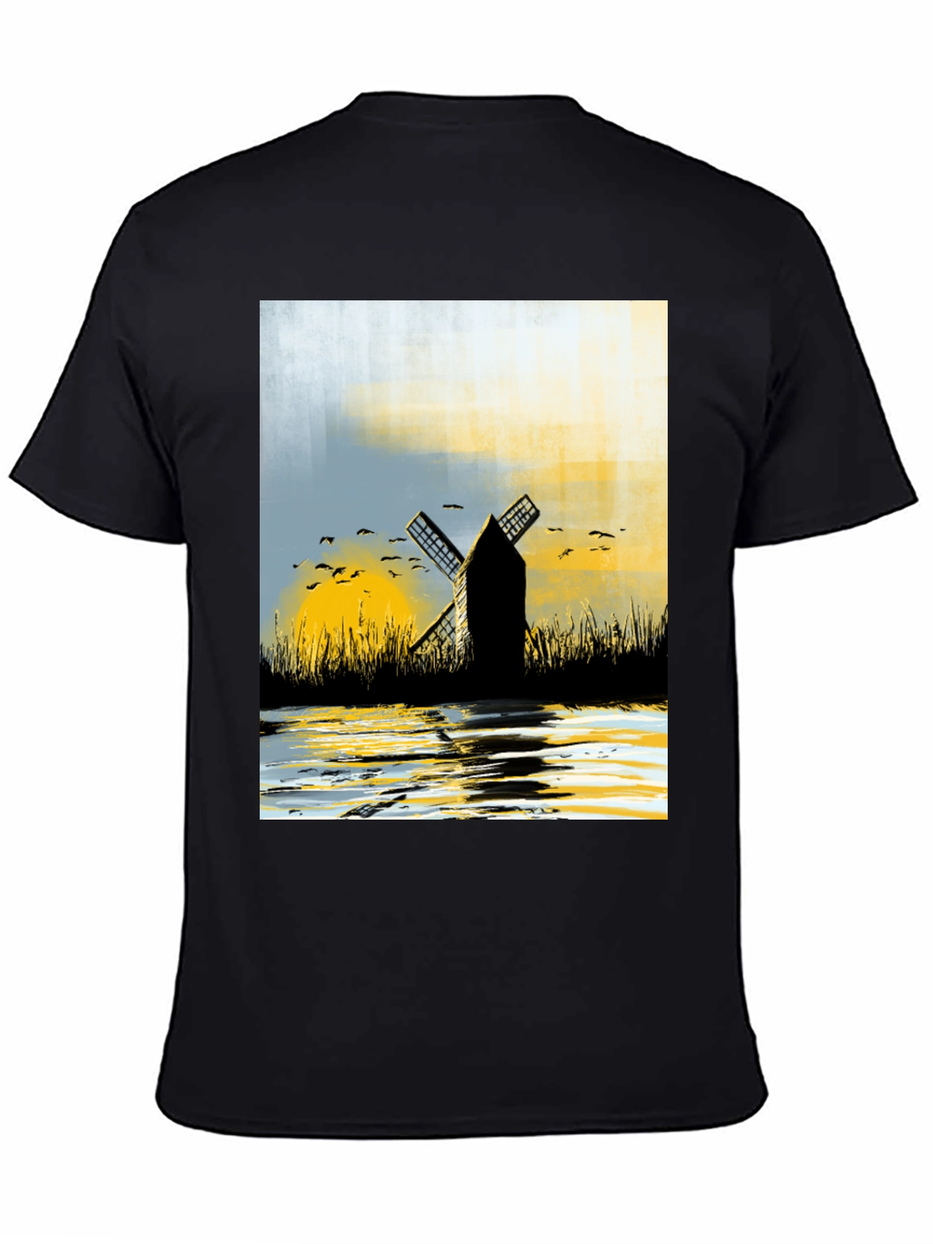 Black Windmill Graphic Tee - Artistic Black T-Shirt view 4