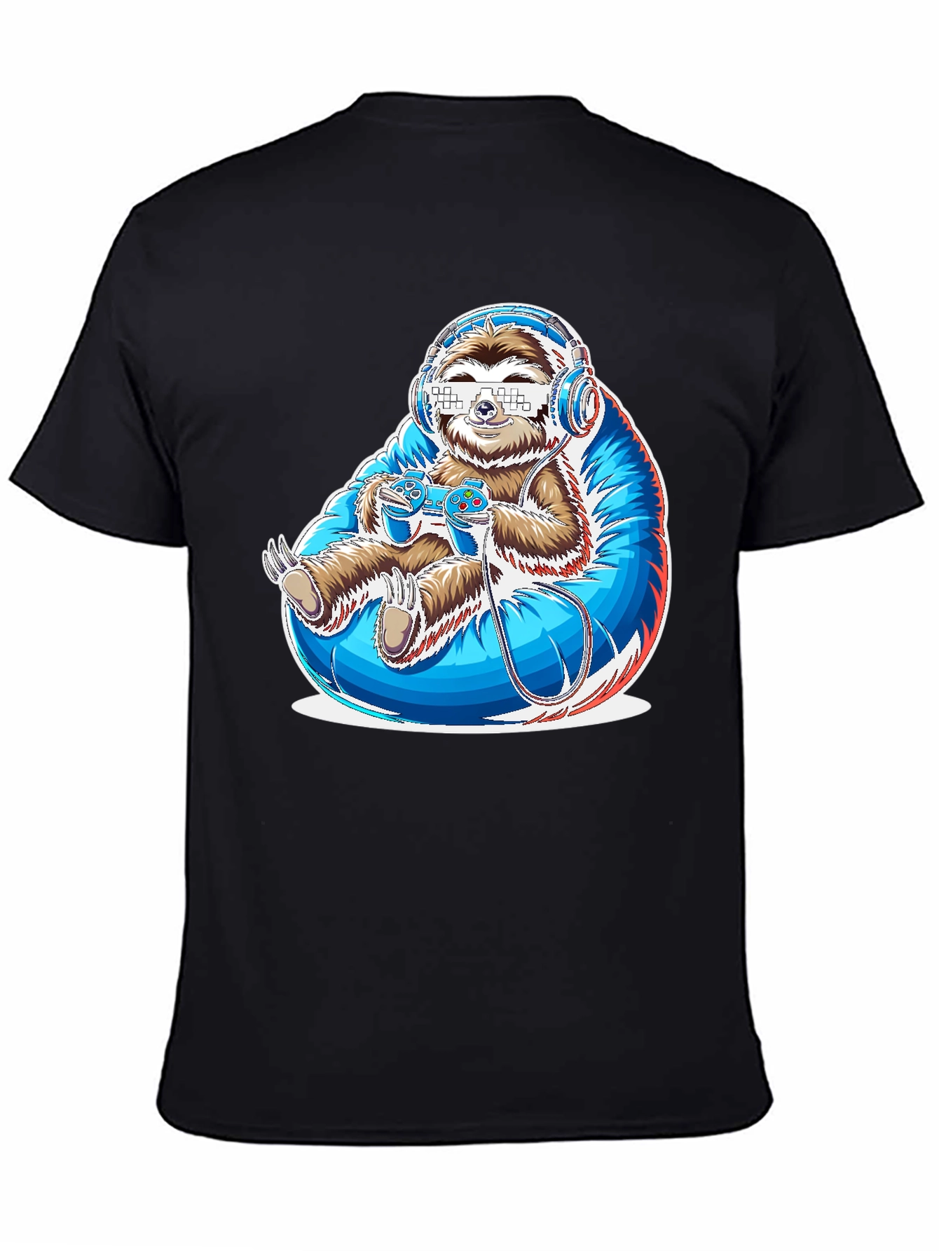 Black Gamer Sloth Graphic Tee - Funny Cool Relaxed Style view 4