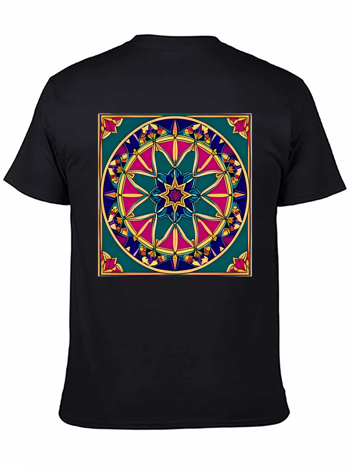 Black Geometric Mandala Design Black T-Shirt view 4