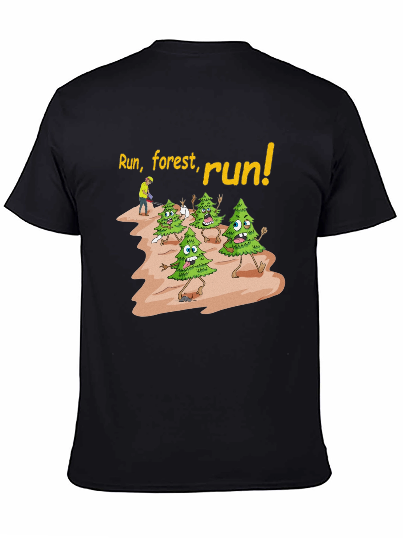 Black Run Forest Run T-Shirt Funny Cartoon Trees view 4