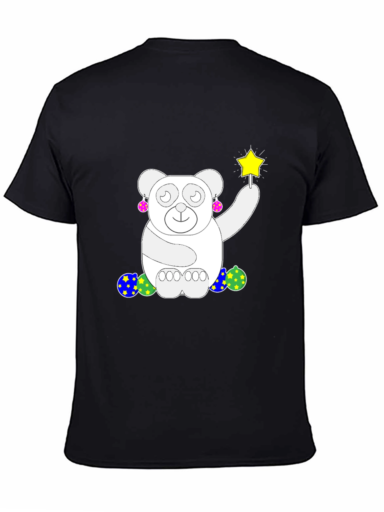 Black Whimsical Bear Graphic Tee - Black Cotton Comfort view 4
