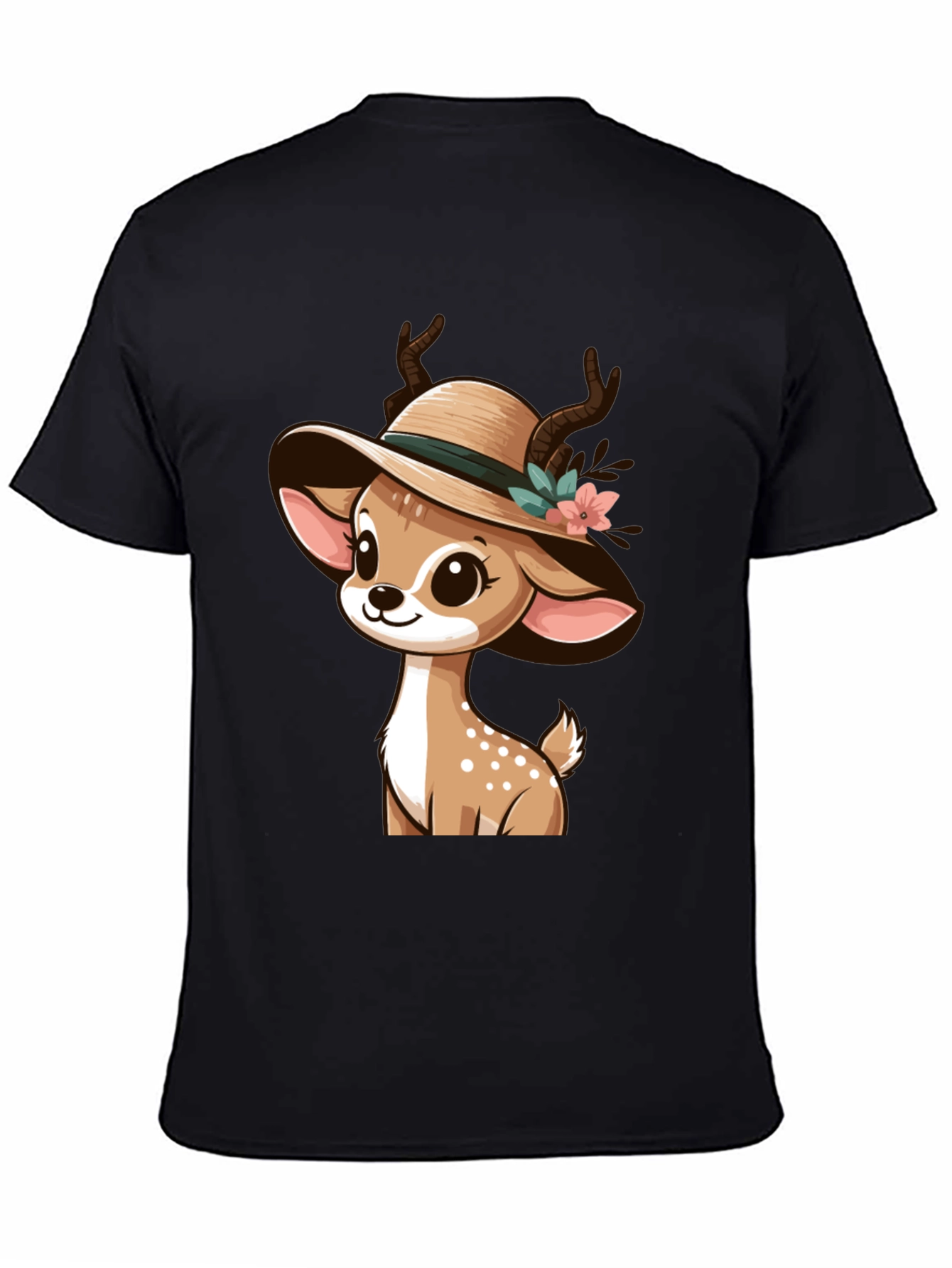 Black Cute Deer in Hat Graphic T-Shirt view 4