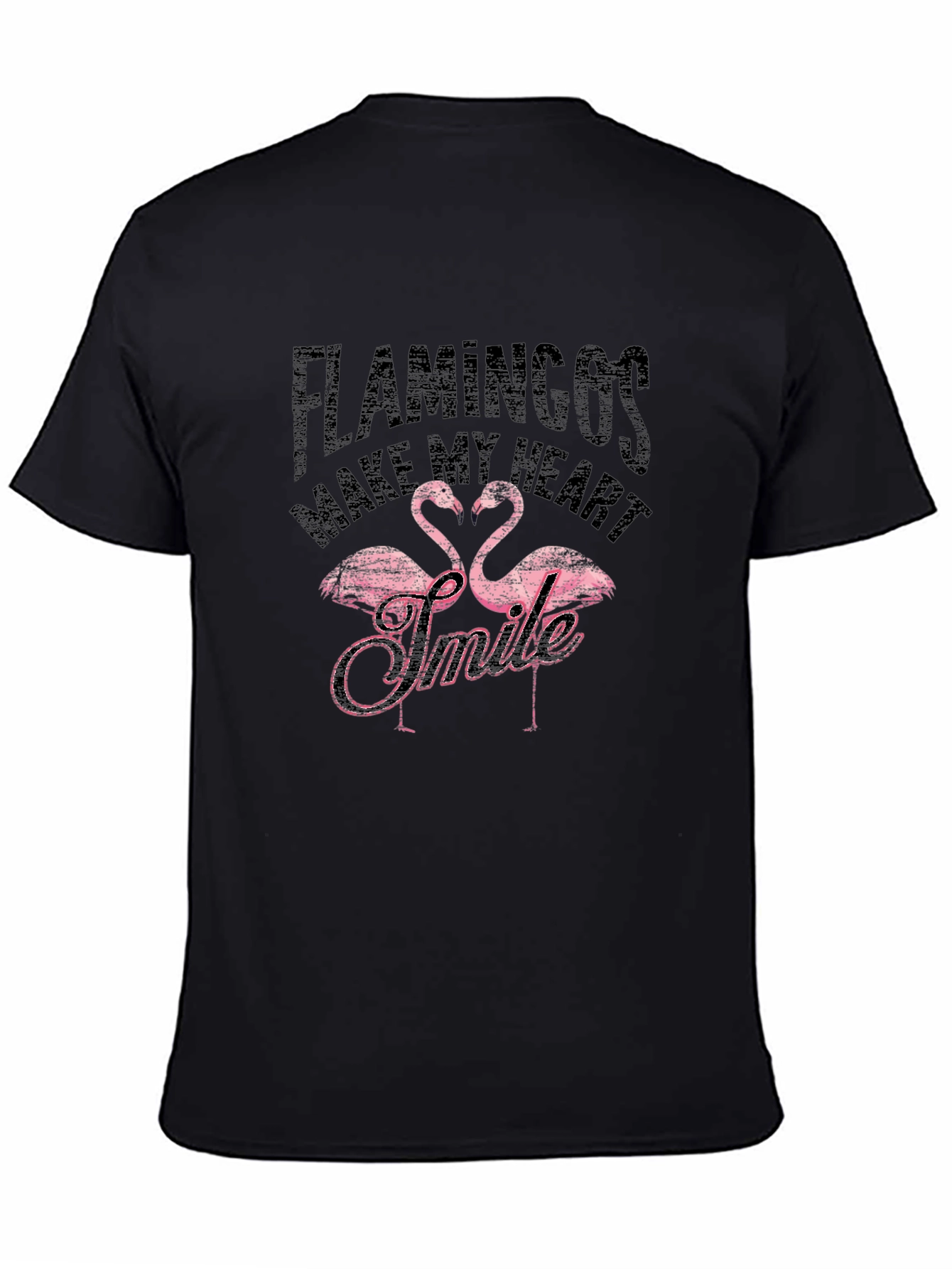Black Flamingos Make My Heart Smile T-Shirt view 4