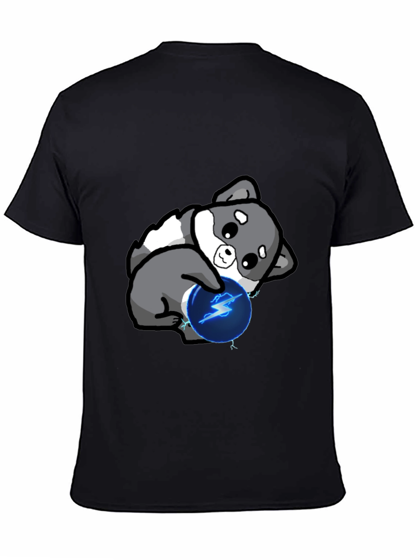 Black Cute Doge with Lightning Ball T-Shirt view 4