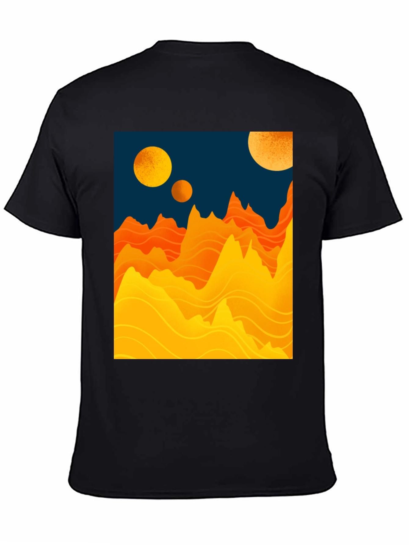 Black Planetary Graphic Tee - Sci-Fi Mountainscape Design view 4