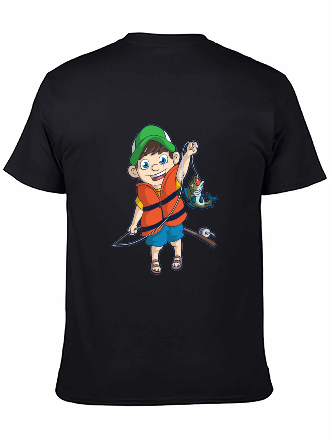 Black Cartoon Fisherman Graphic Tee view 4