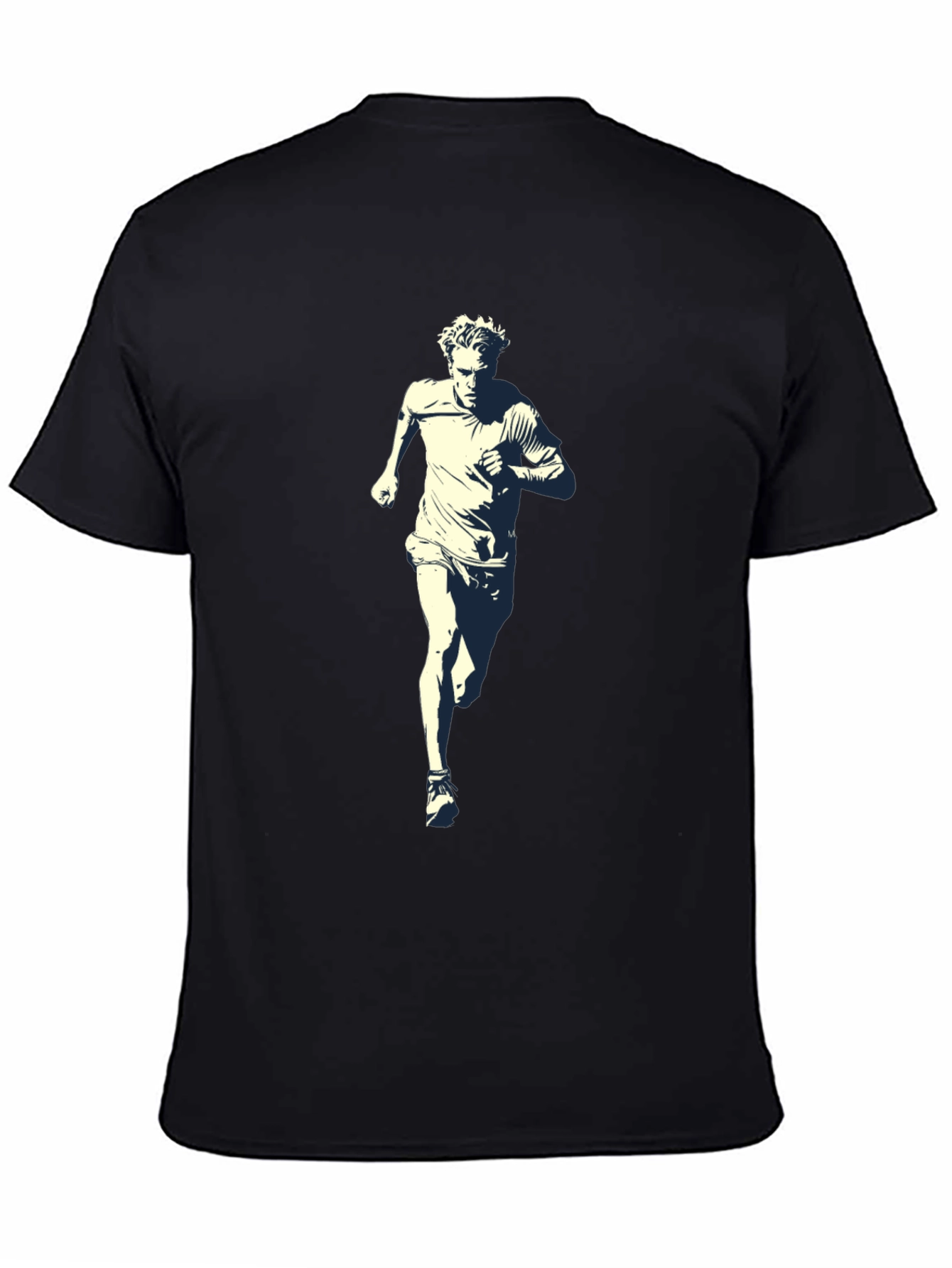 Black Men's Black T-Shirt with Runner Graphic view 4