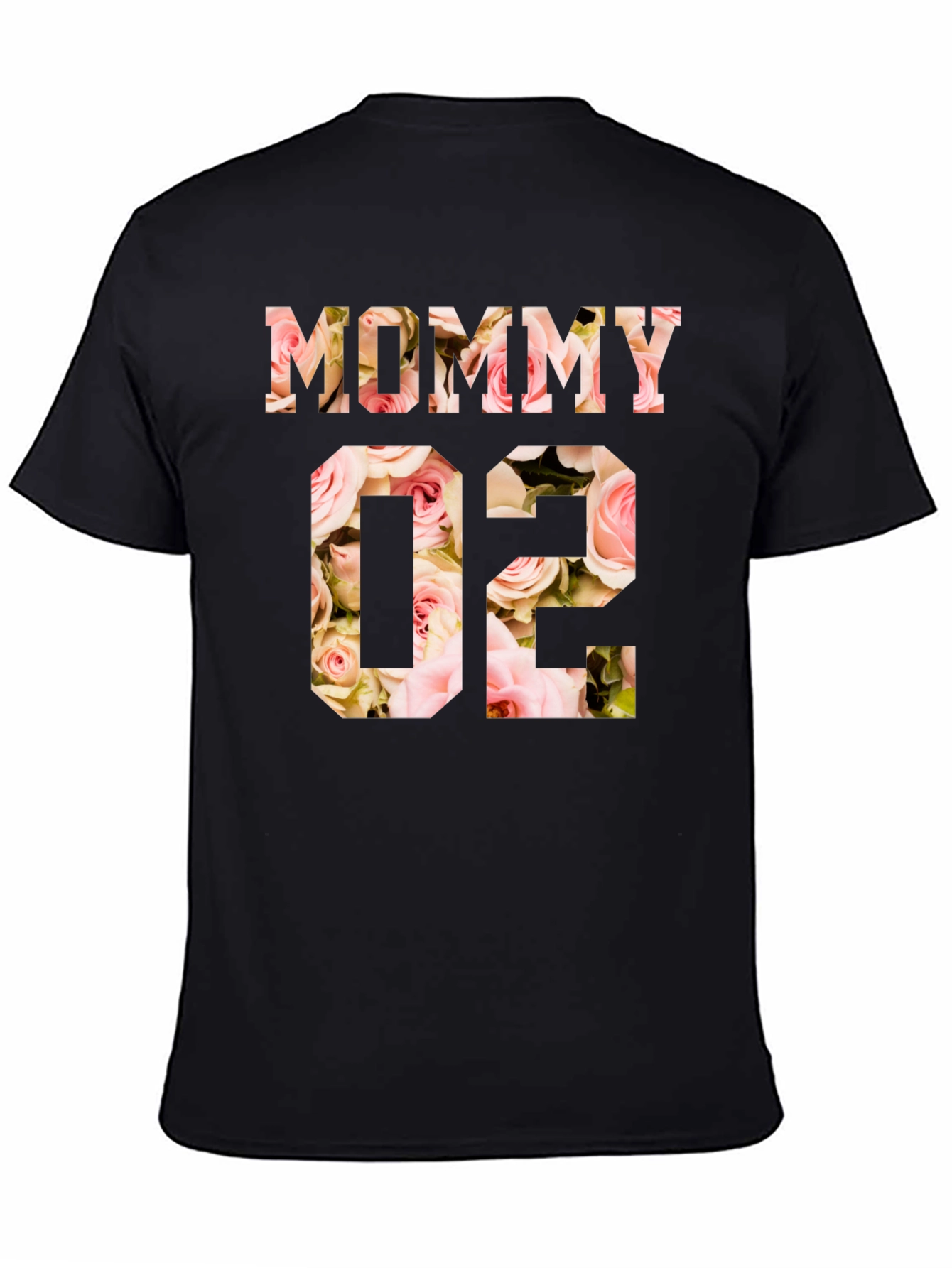 Black Mommy '02 Floral Print Black T-Shirt view 4