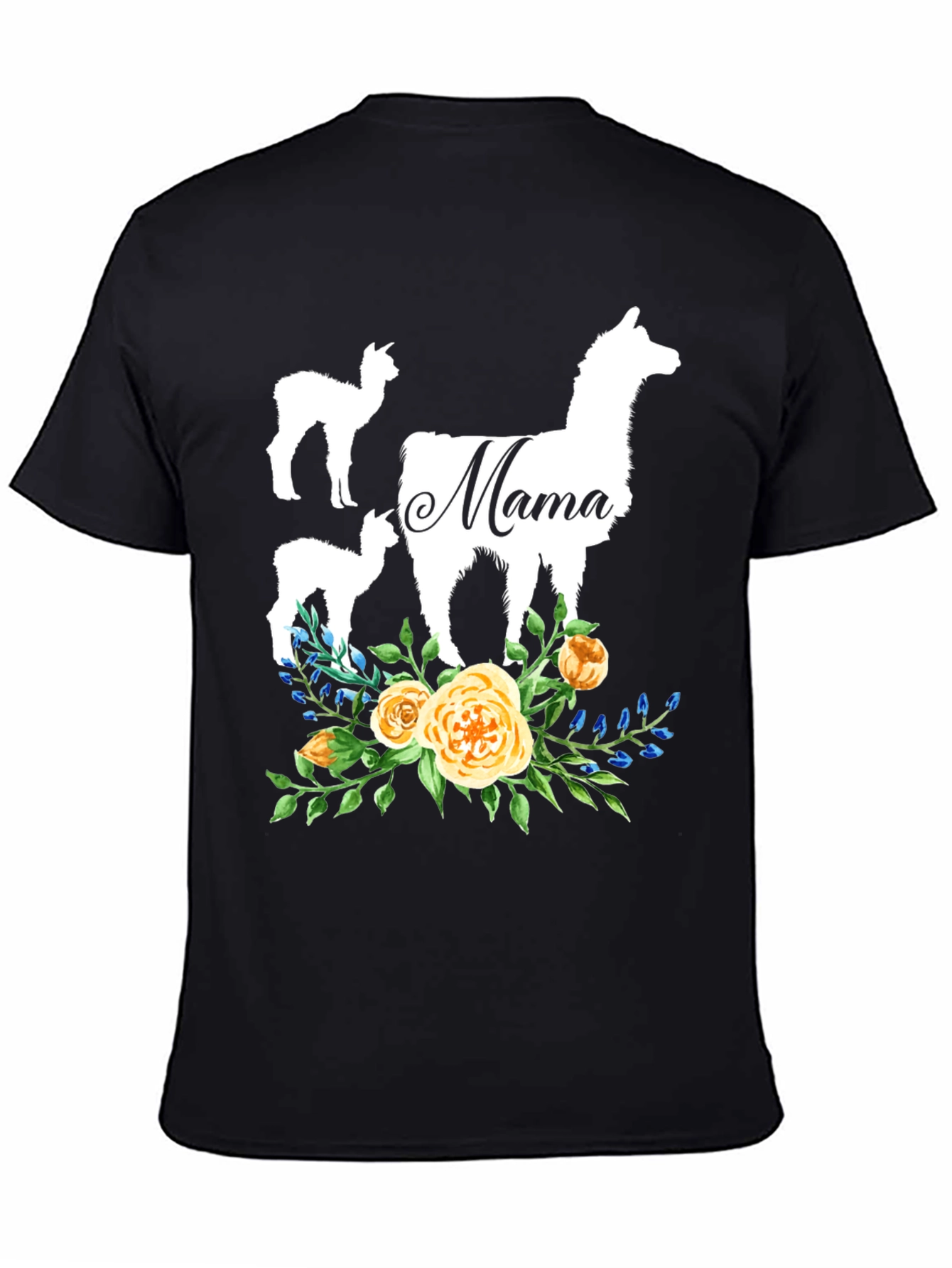 Black Mama Llama Floral T-Shirt Cute Alpaca Mom Tee view 4