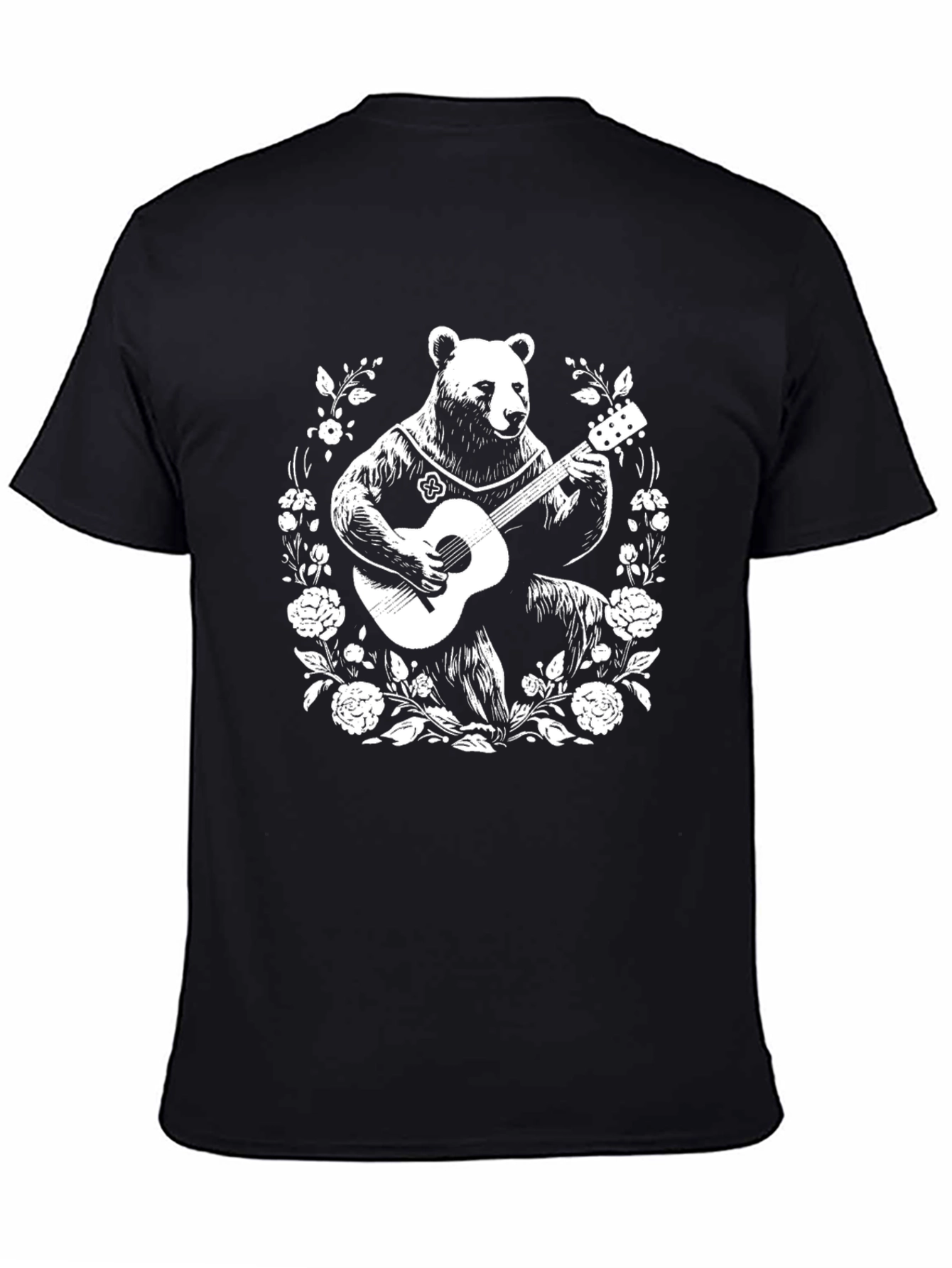 Black Bear Guitarist Graphic Tee - Black Cotton T-Shirt view 4