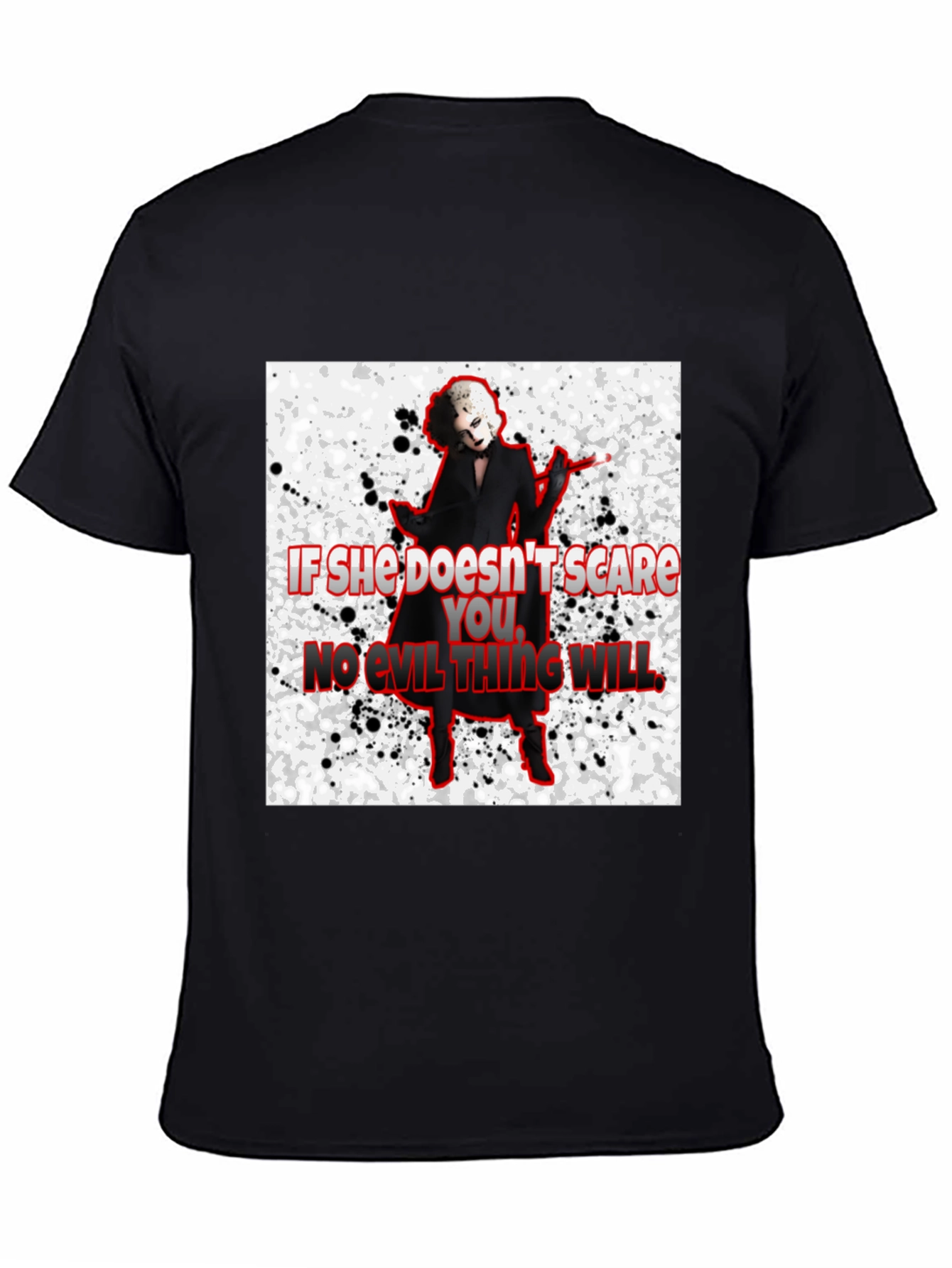 Black Horror Movie Villain T-Shirt - "If She Doesn't Scare You..." view 4