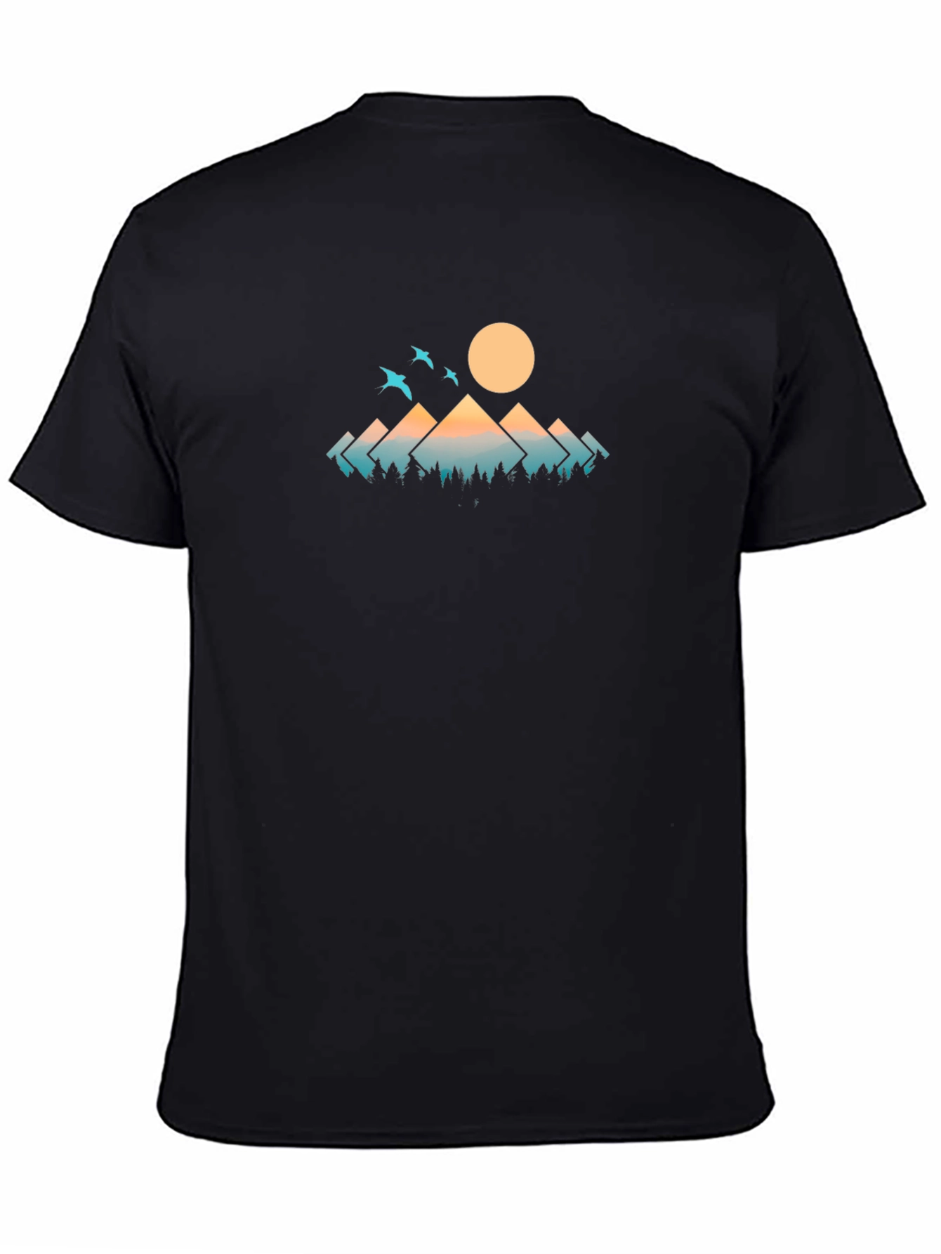 Black Mountain & Moon Graphic Tee - Black Cotton Casual Shirt view 4