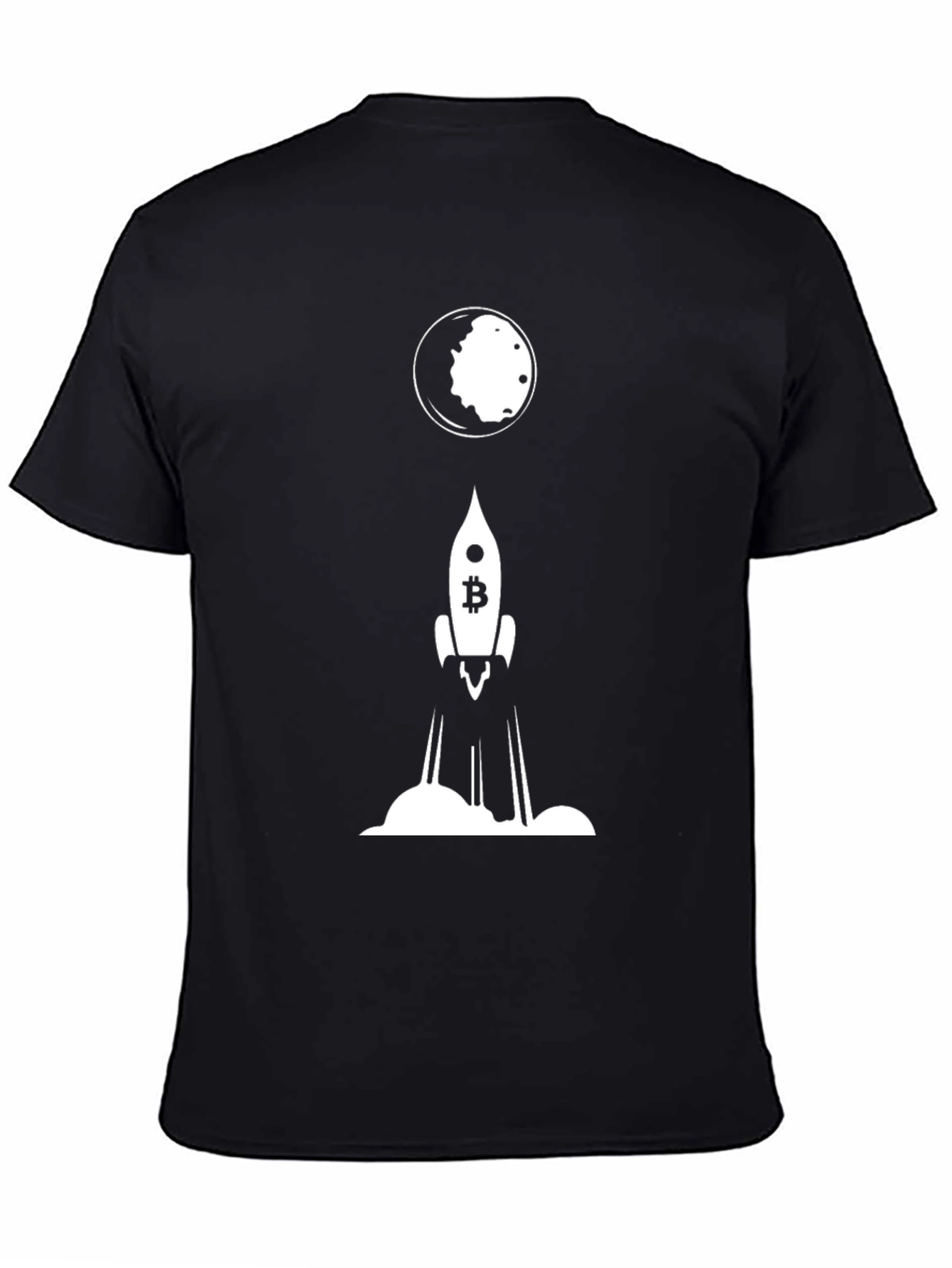 Black Bitcoin Rocket to the Moon Black T-Shirt view 4
