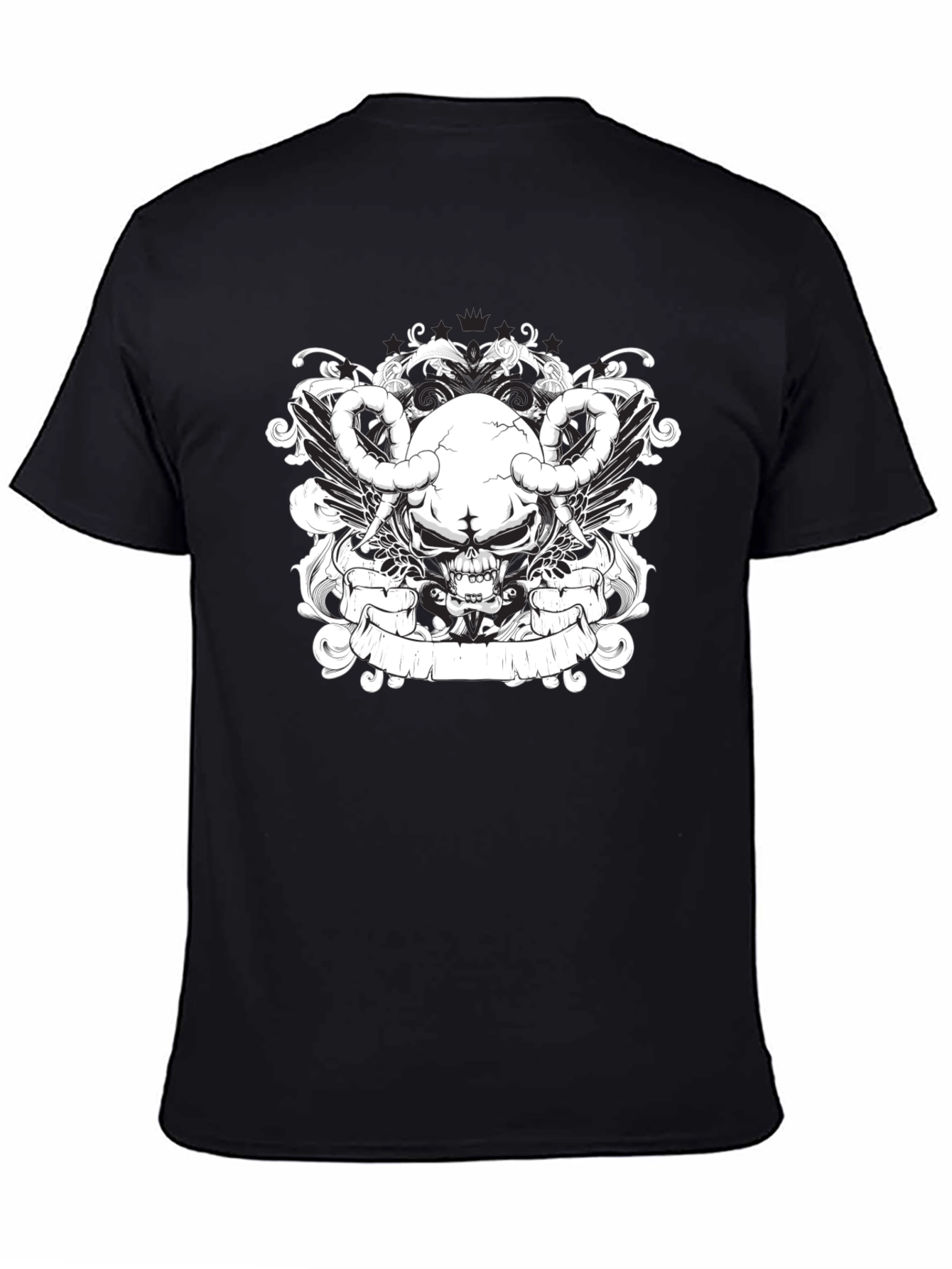 Black Skull & Wings Graphic Tee - Black Cotton T-Shirt view 4