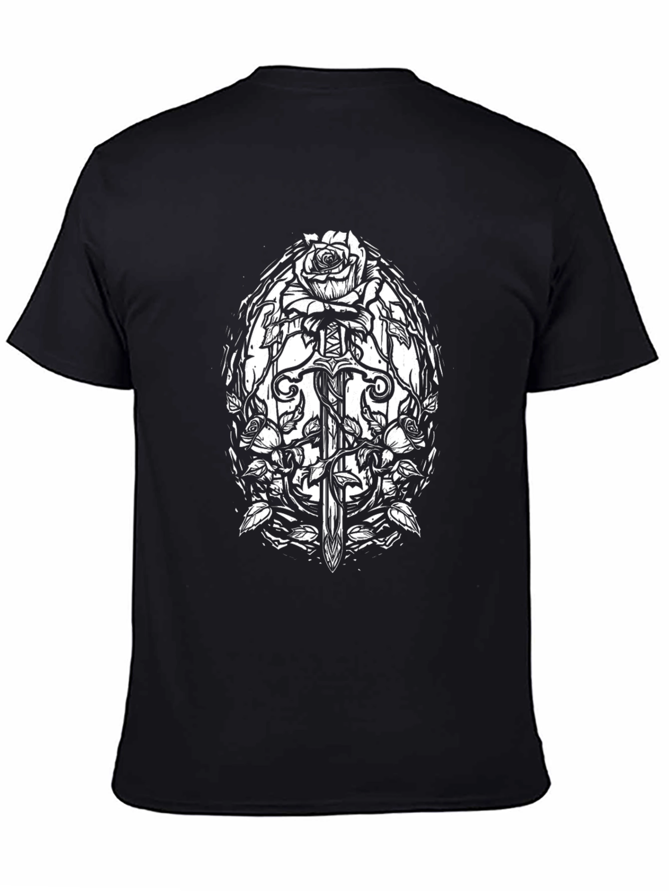 Black Rose & Sword Graphic Tee - Black Cotton view 4