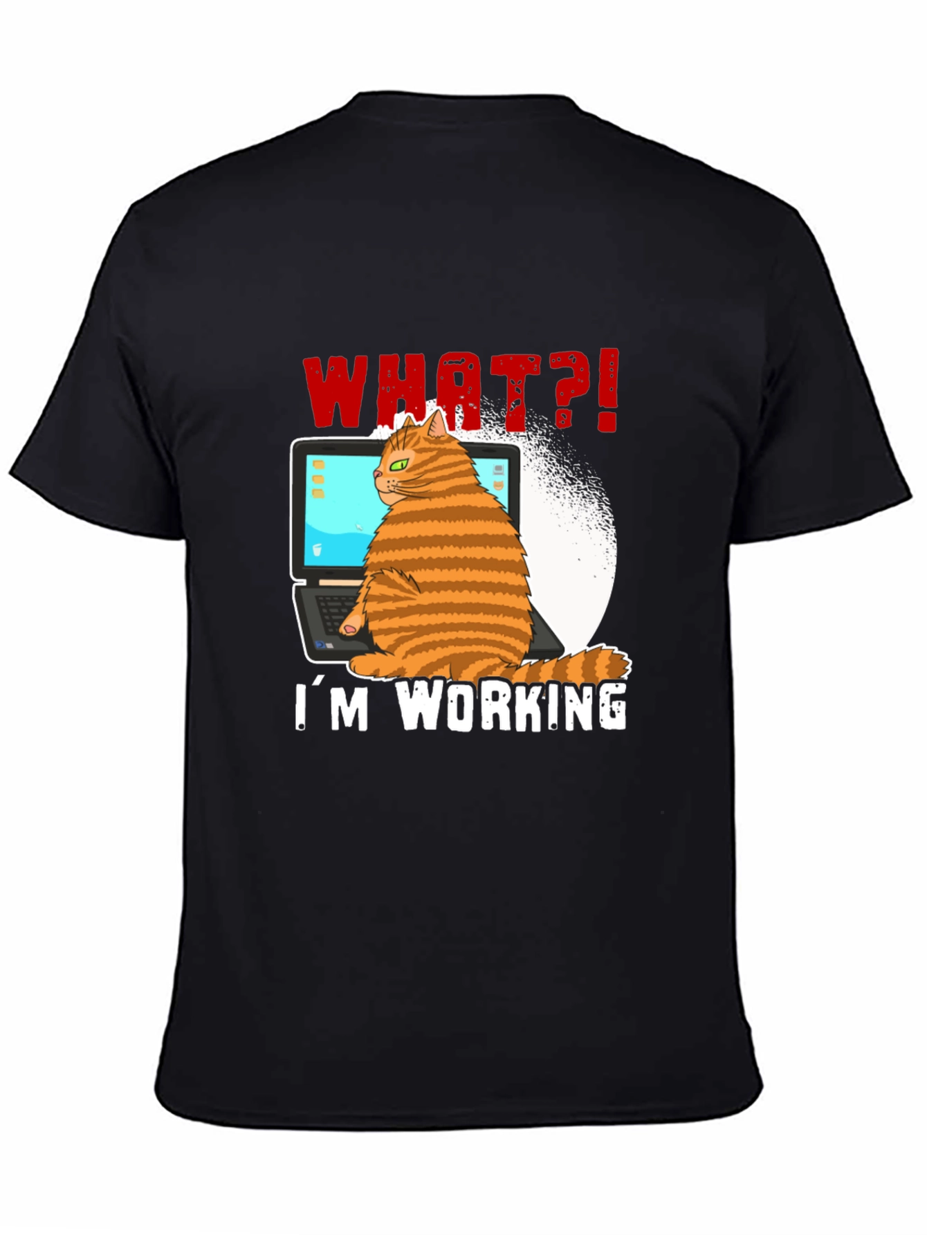 Black Cat Working on Laptop Graphic Tee view 4