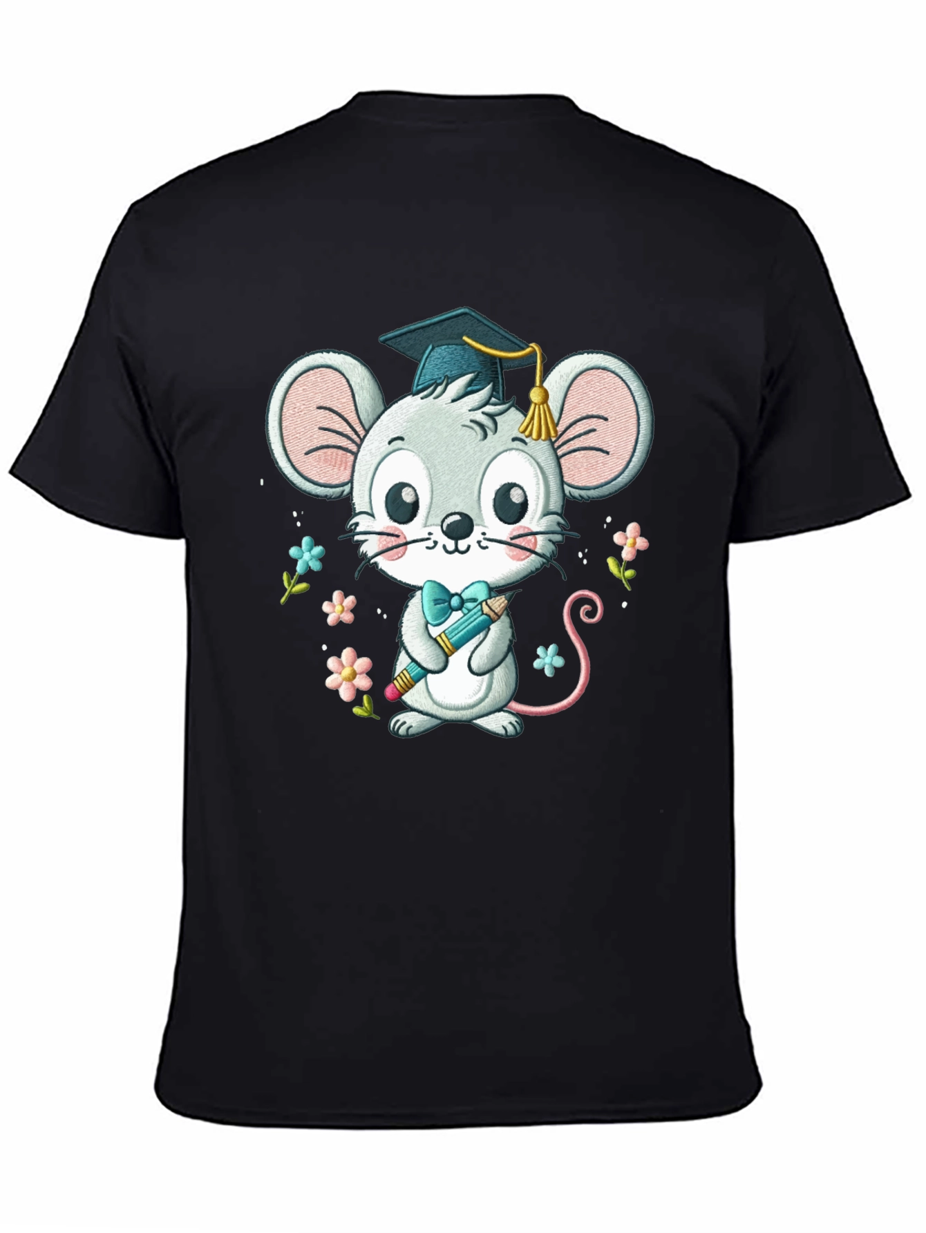 Black Graduation Mouse T-Shirt Cute Cartoon Animal Tee view 4
