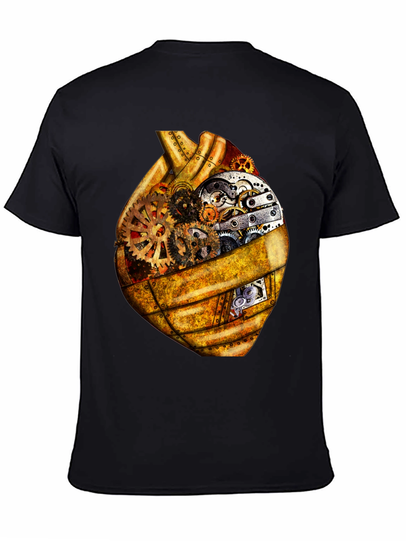 Black Steampunk Heart Gears Graphic Tee view 4