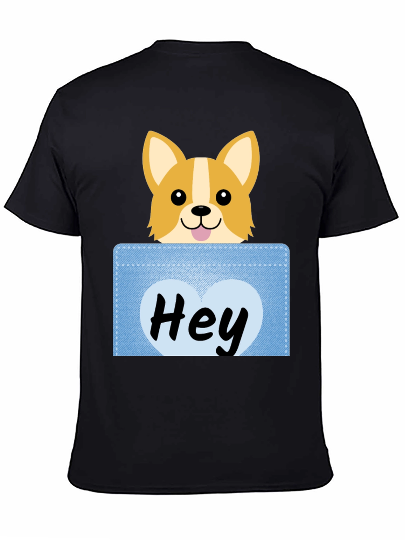 Black Cute Corgi Peek-a-Boo Pocket T-Shirt view 4